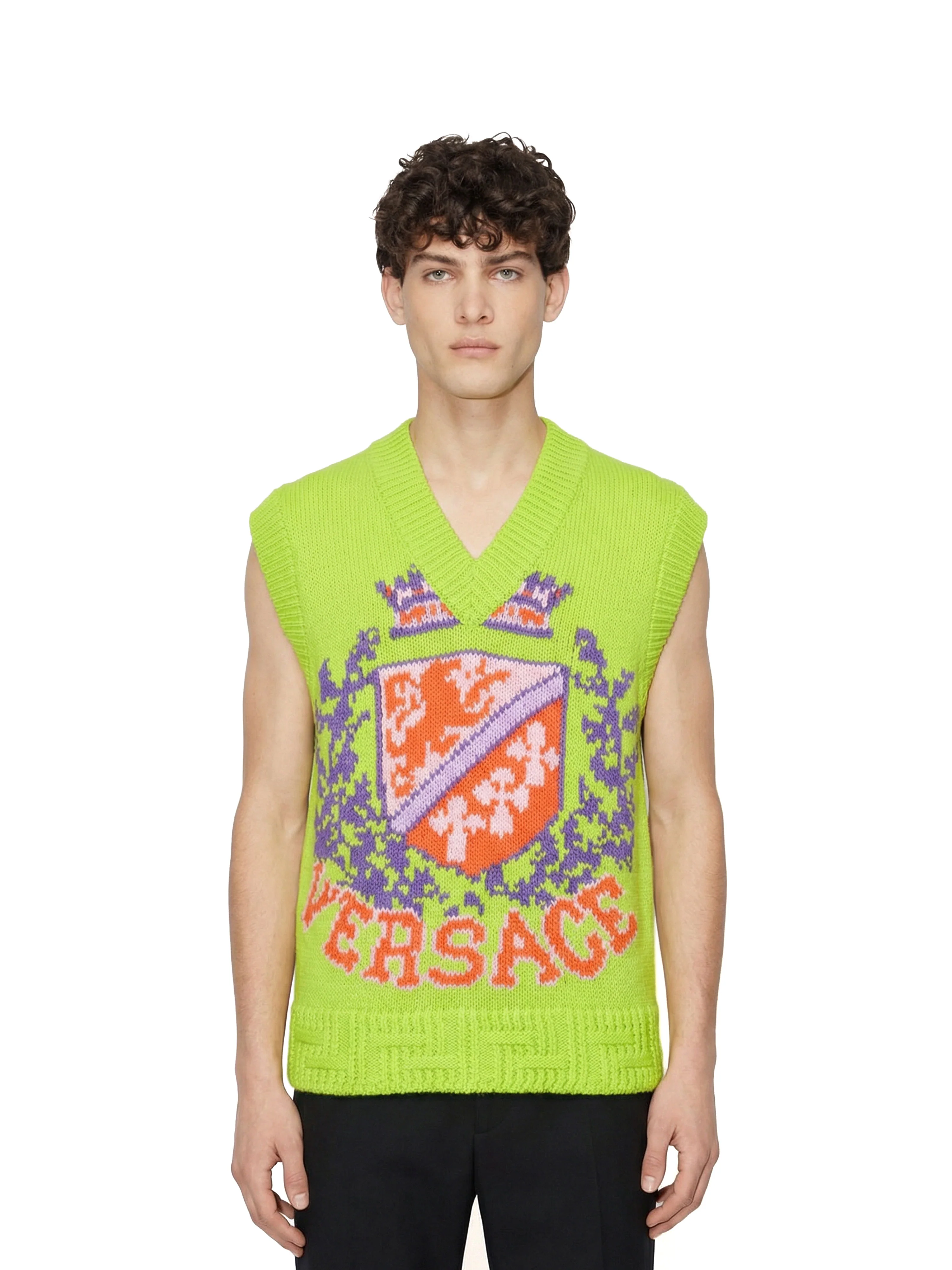 Versace Green  Pink Knit Vest.