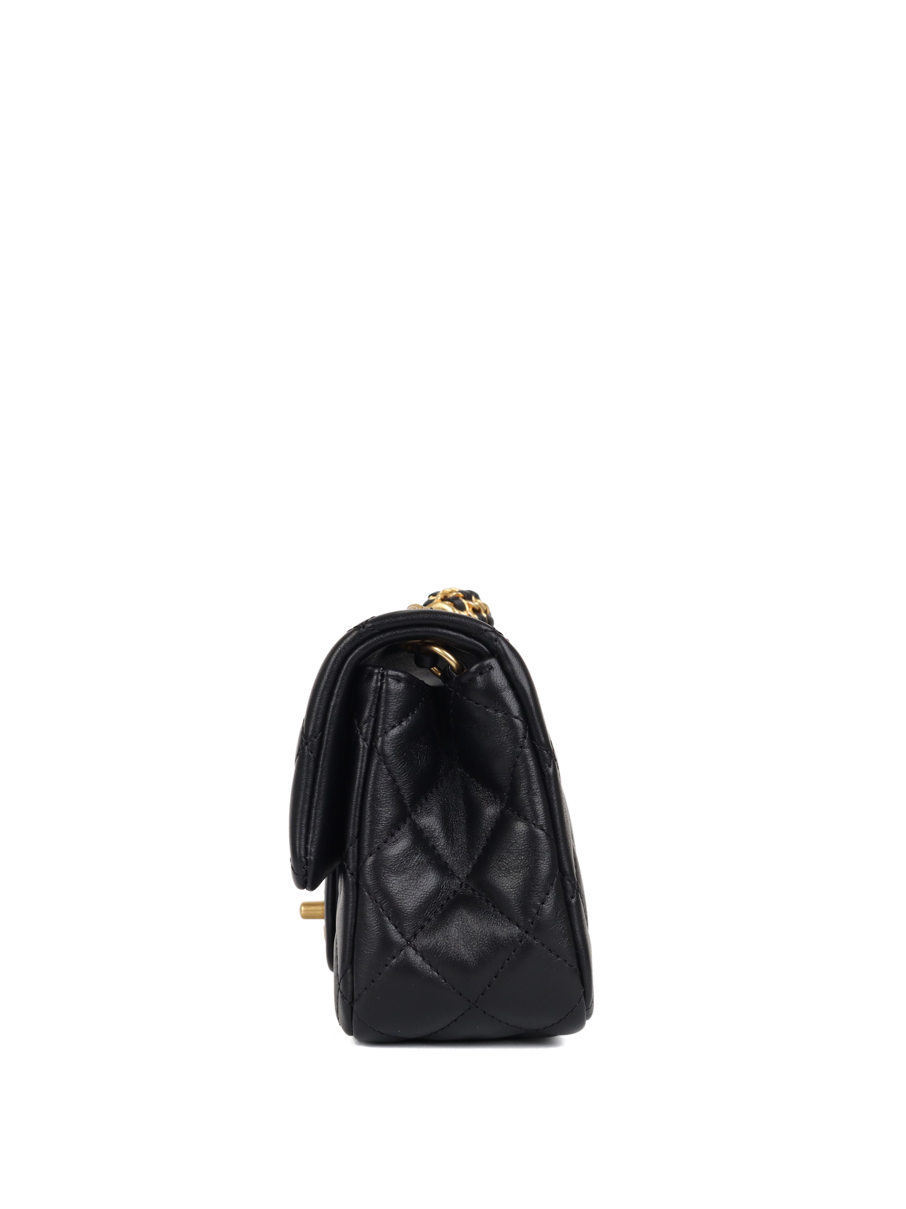 Chanel Black Mini Classic Flap Bag with Pearl Crush