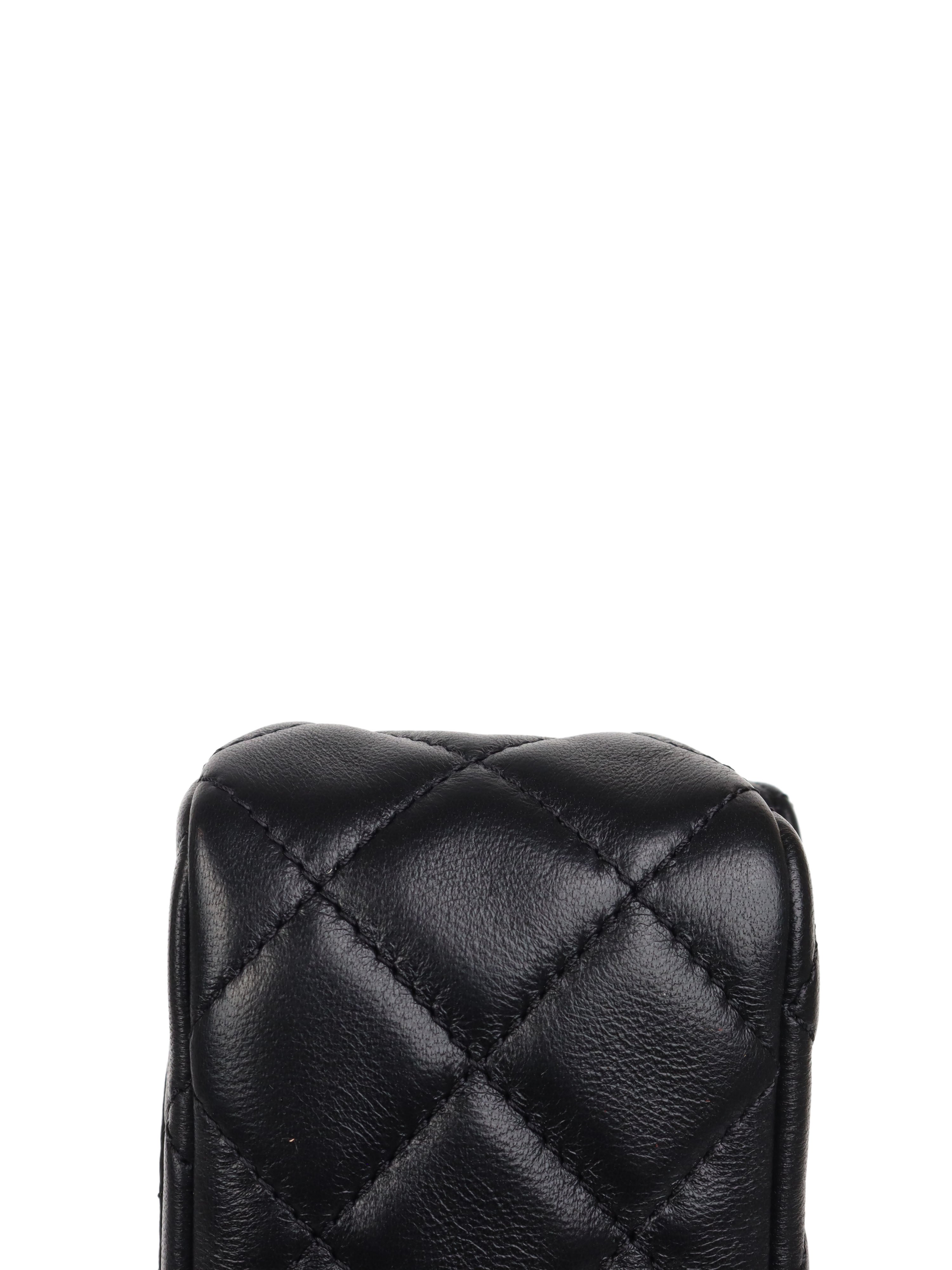 Chanel Black Mini Classic Flap Bag with Pearl Crush