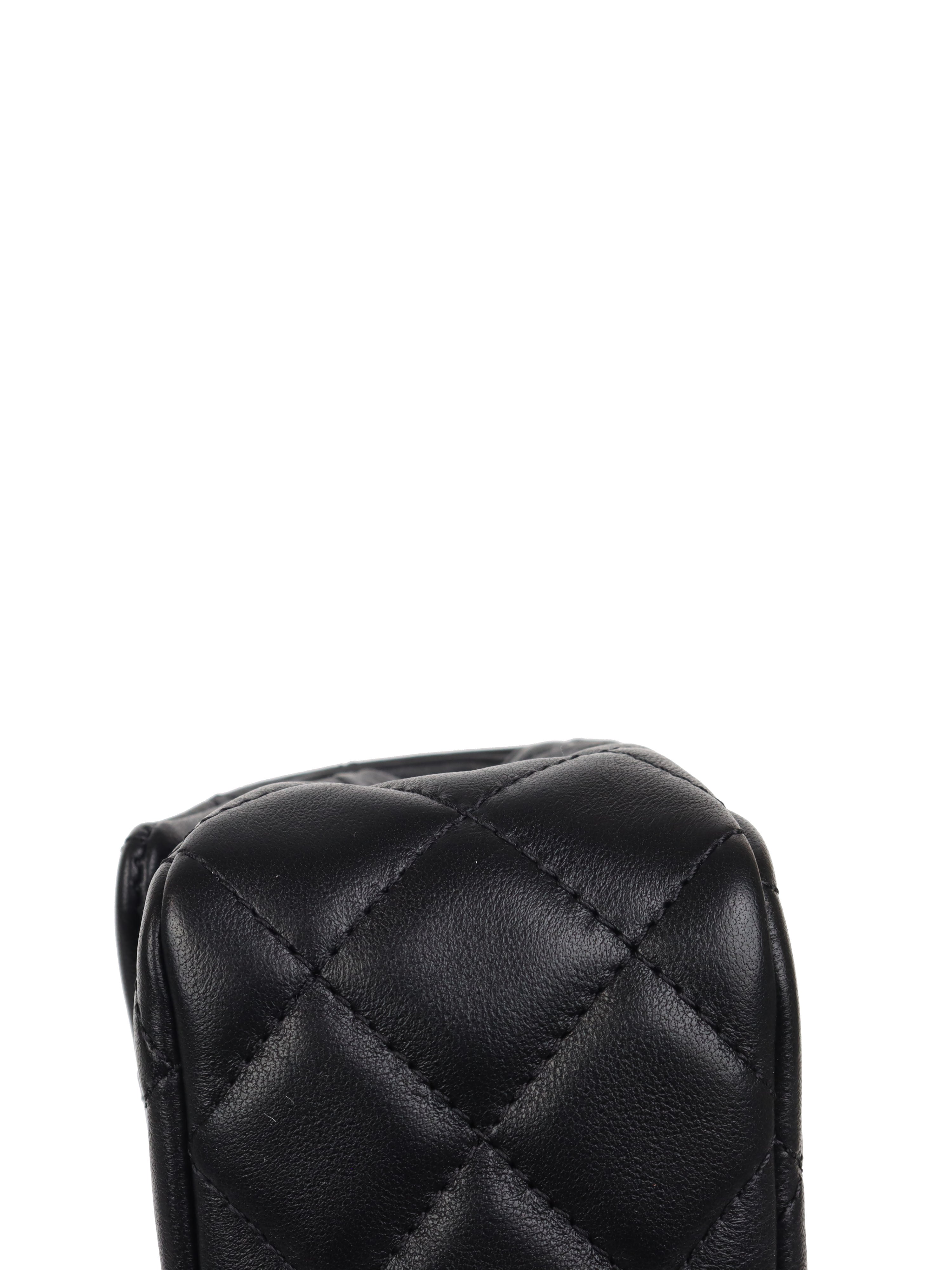 Chanel Black Mini Classic Flap Bag with Pearl Crush