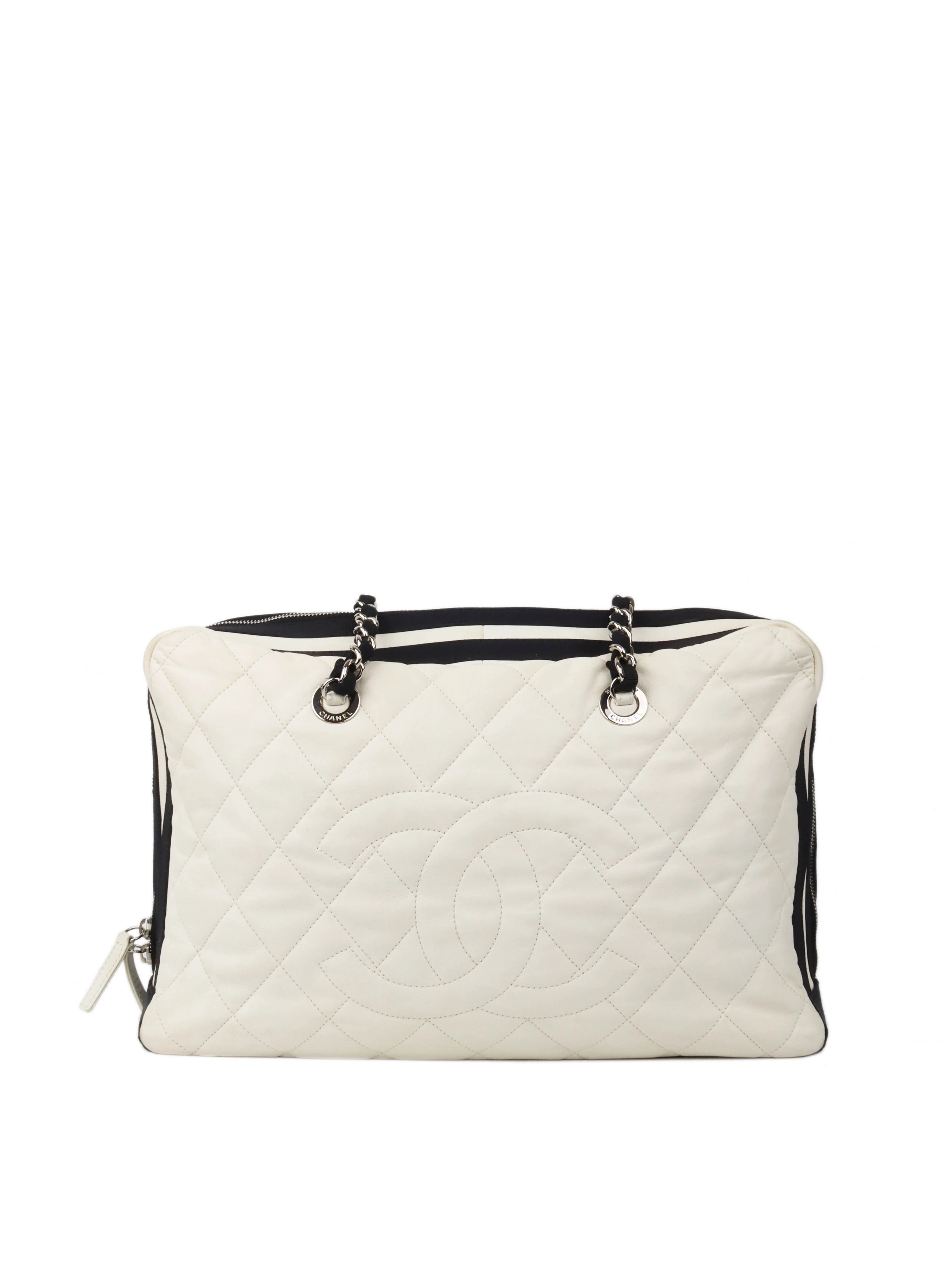 Chanel White Leather Bowling Bag
