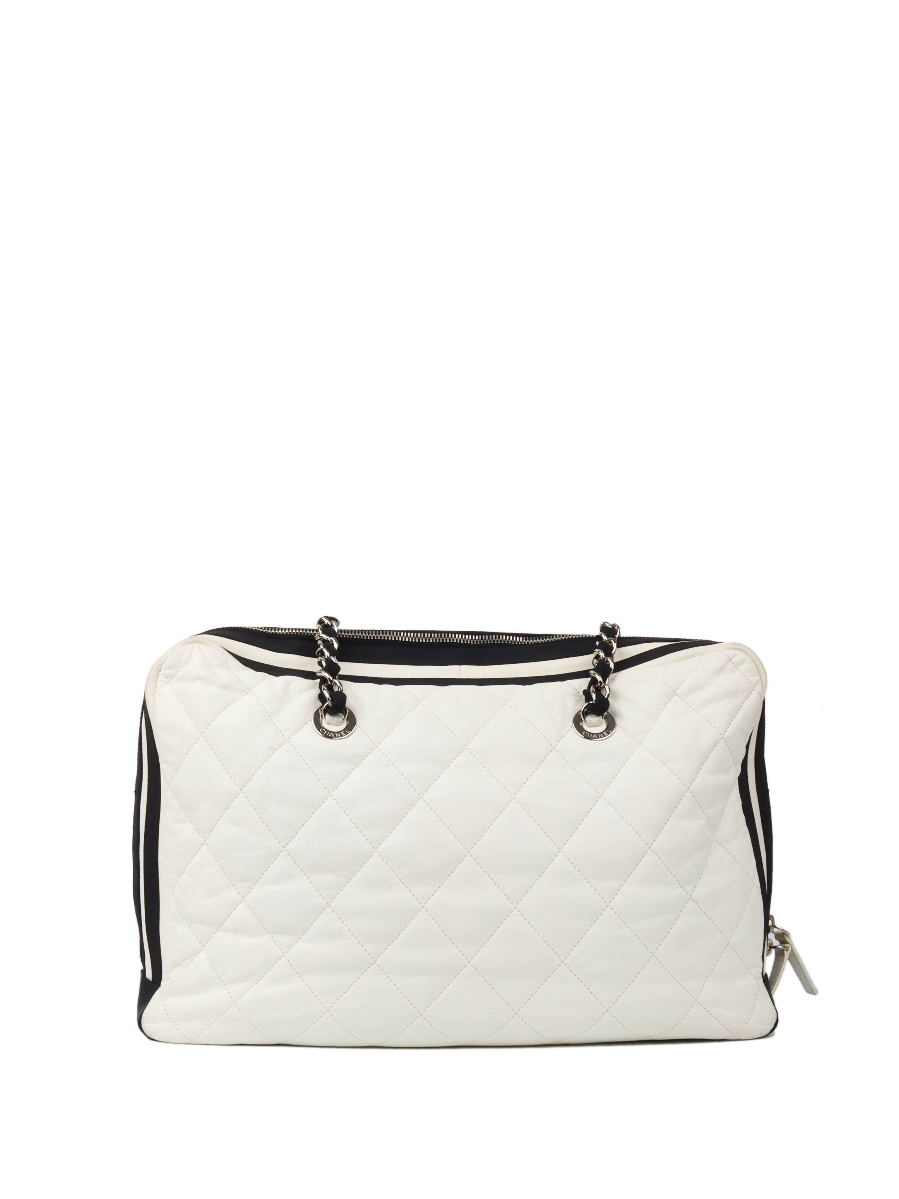 Chanel White Leather Bowling Bag