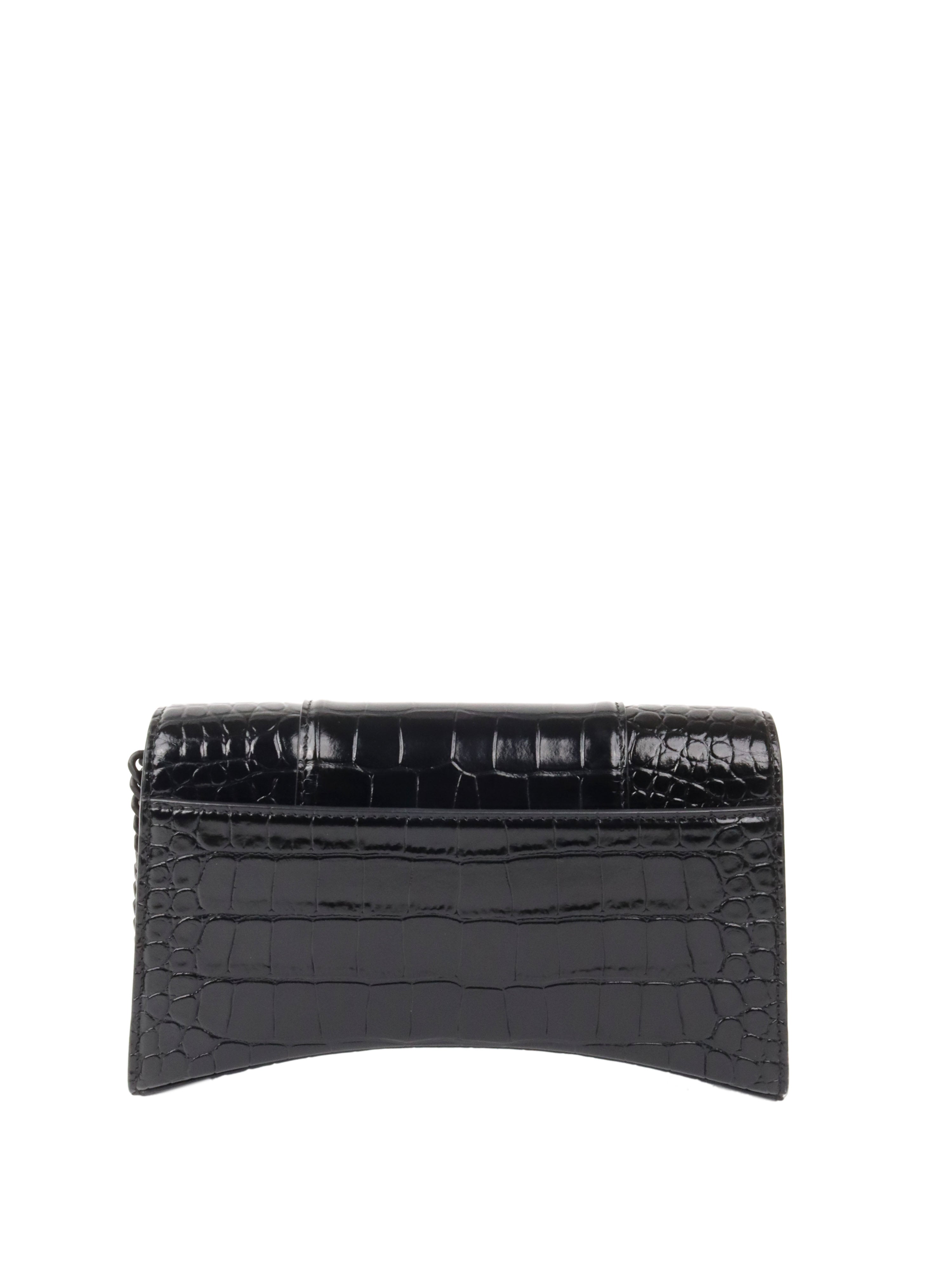 Balenciaga Hourglass Croc-Embossed Calfskin So Black