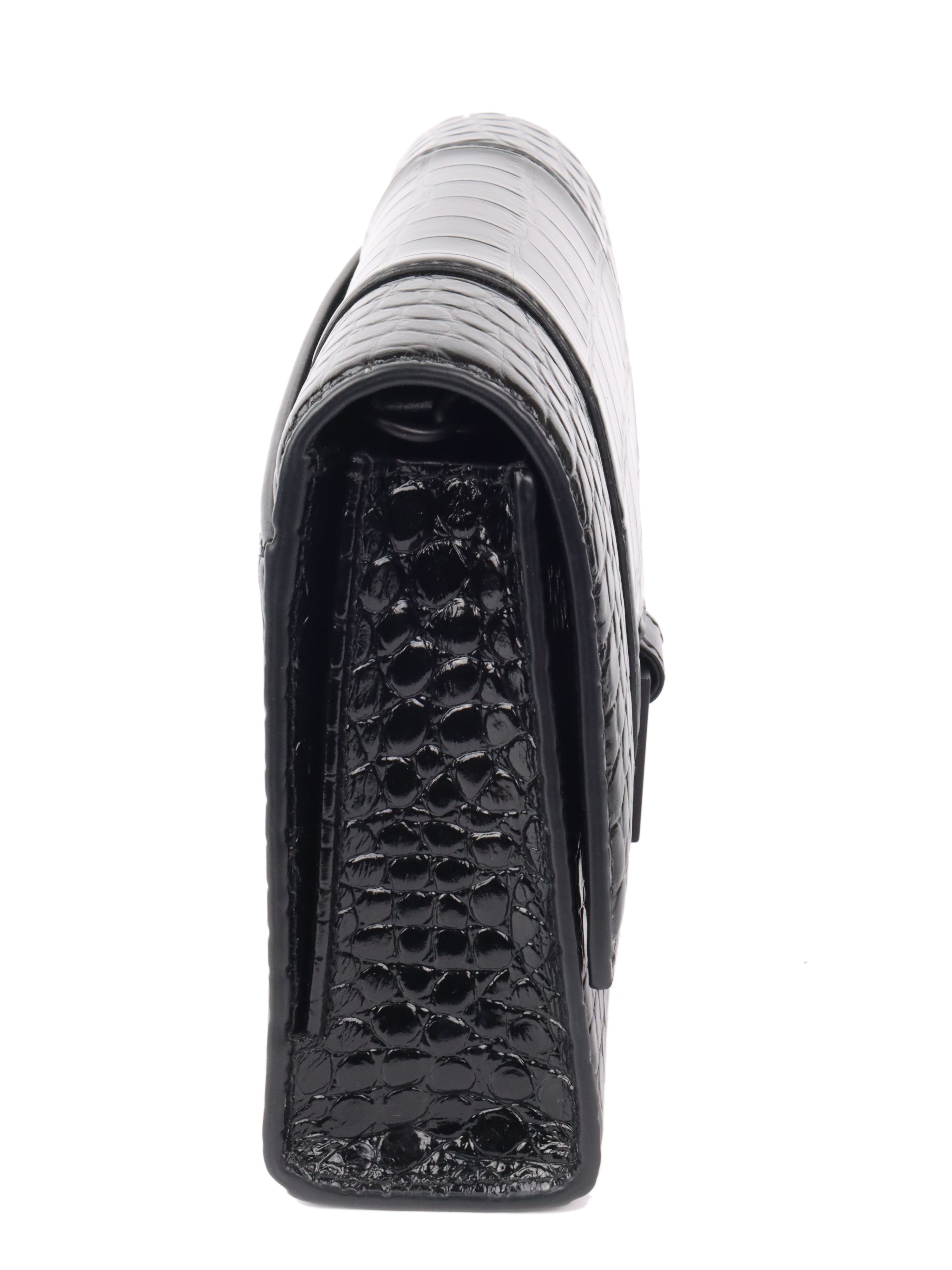 Balenciaga Hourglass Croc-Embossed Calfskin So Black