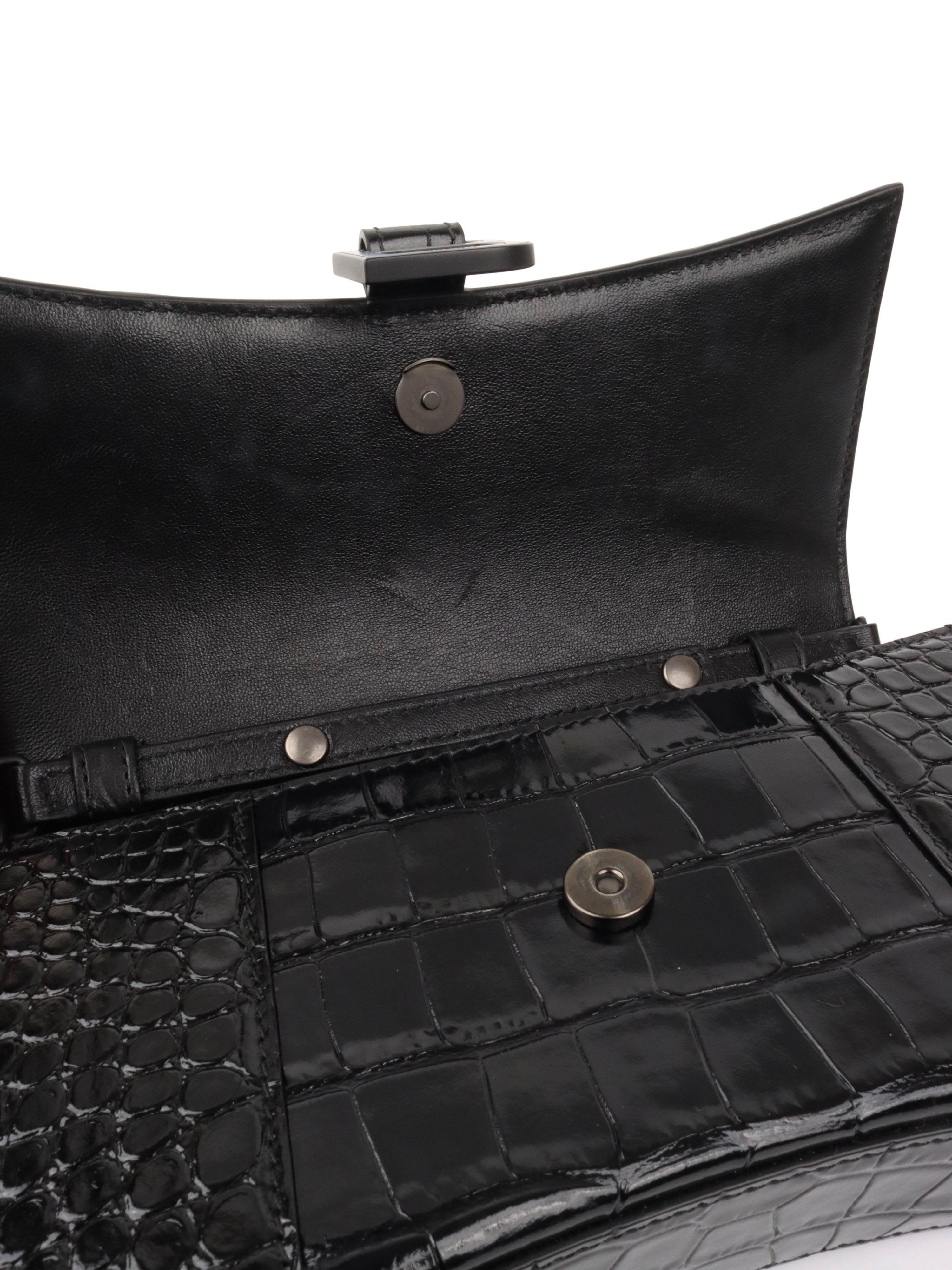 Balenciaga Hourglass Croc-Embossed Calfskin So Black