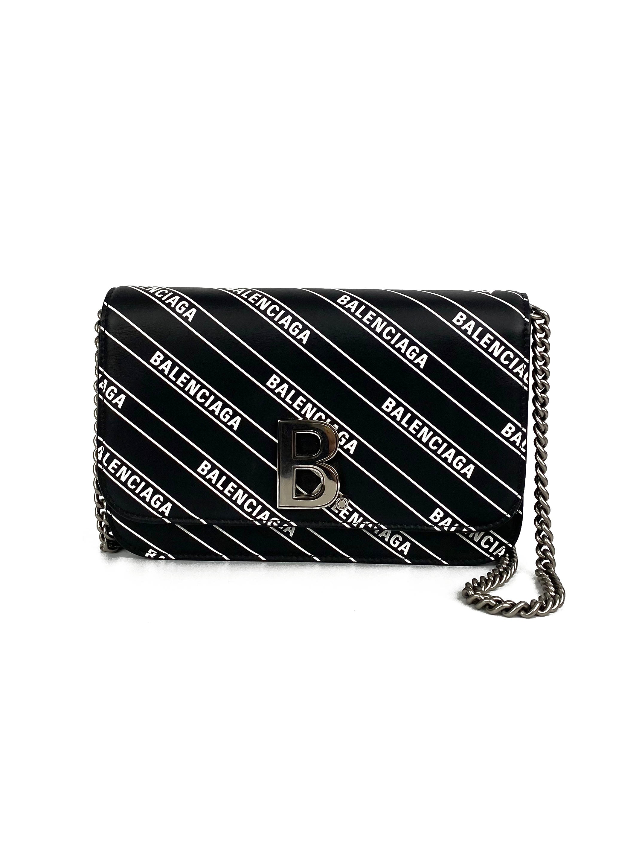 Balenciaga Black 
White Logo Wallet on Chain