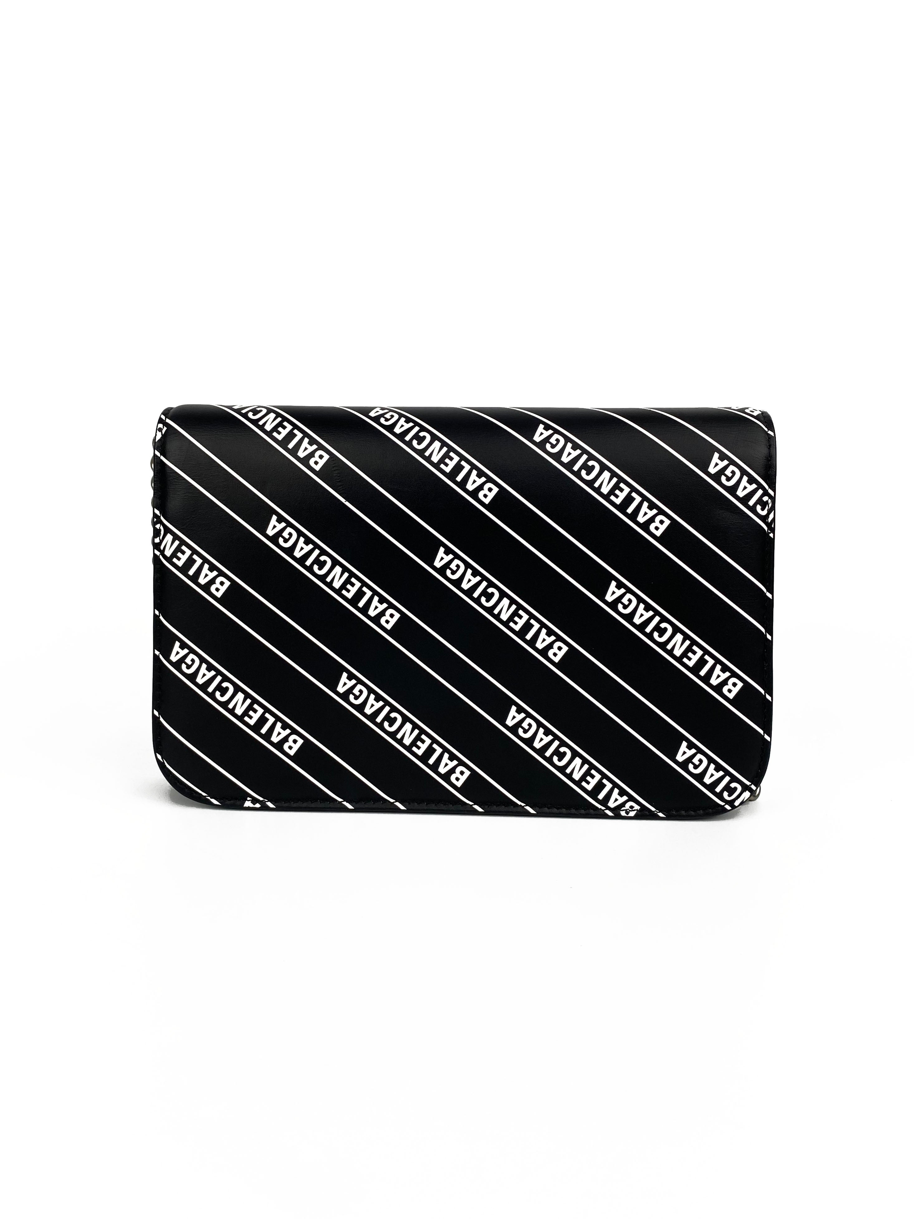 Balenciaga Black 
White Logo Wallet on Chain