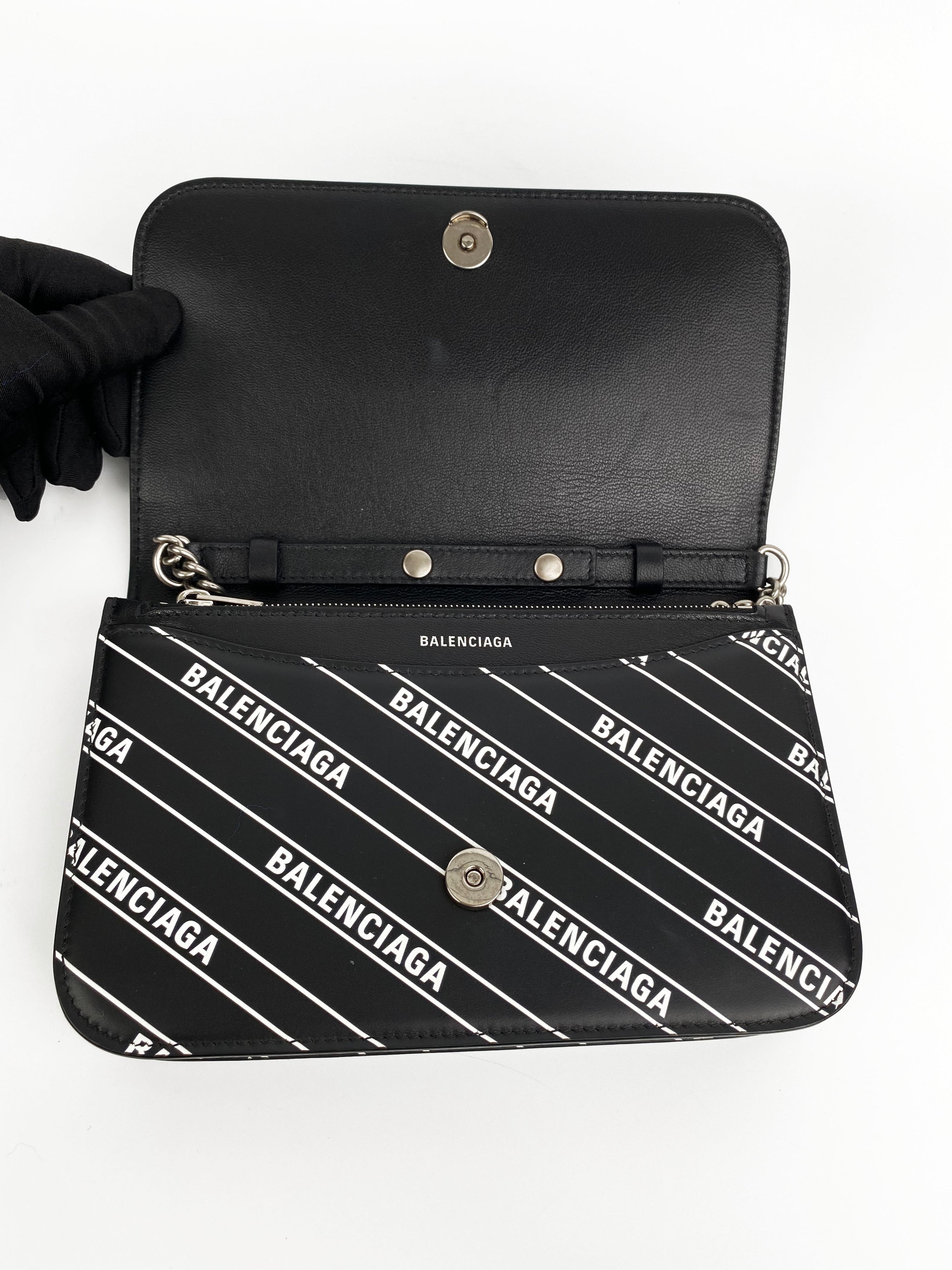 Balenciaga Black 
White Logo Wallet on Chain