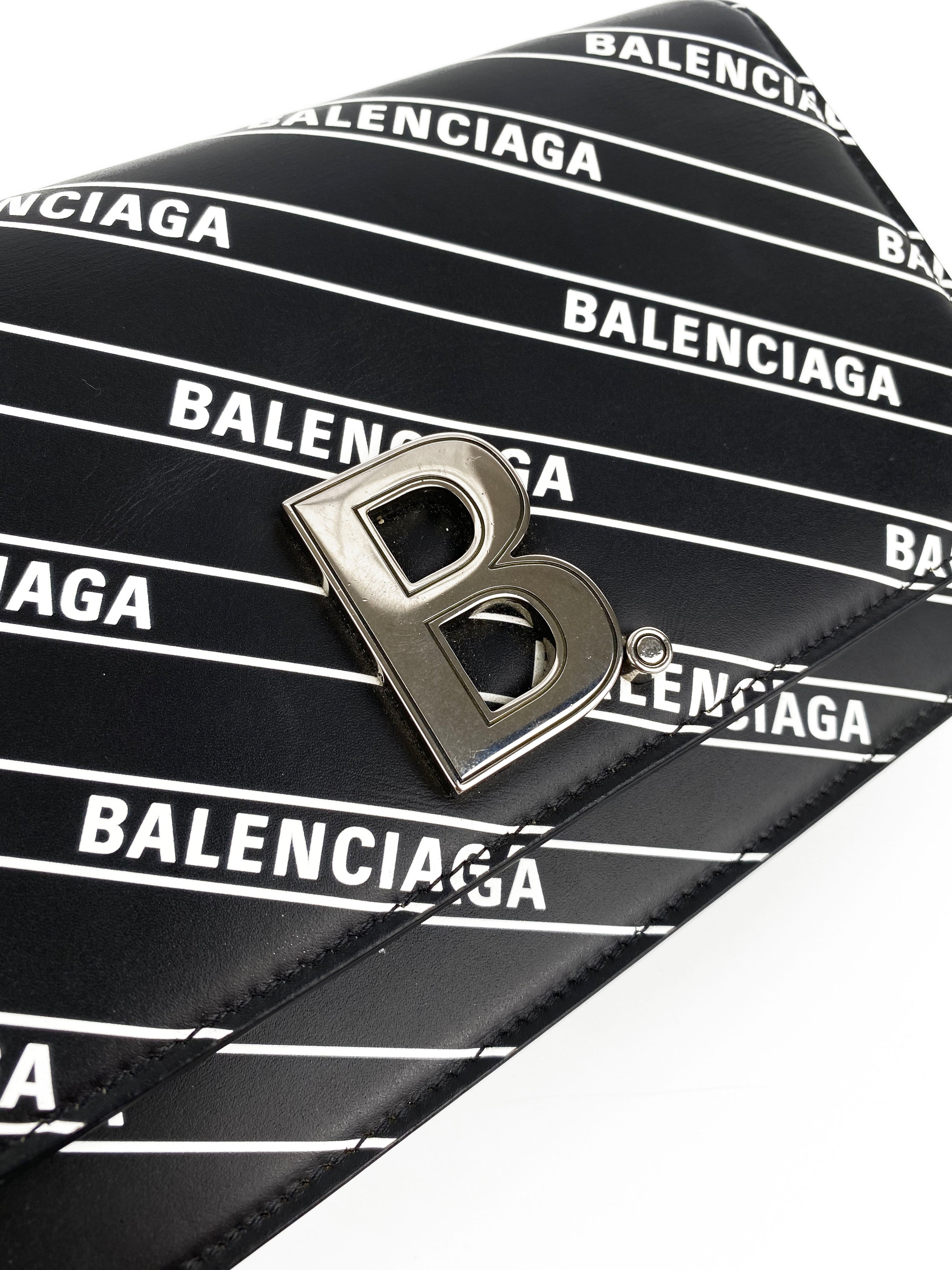 Balenciaga Black 
White Logo Wallet on Chain