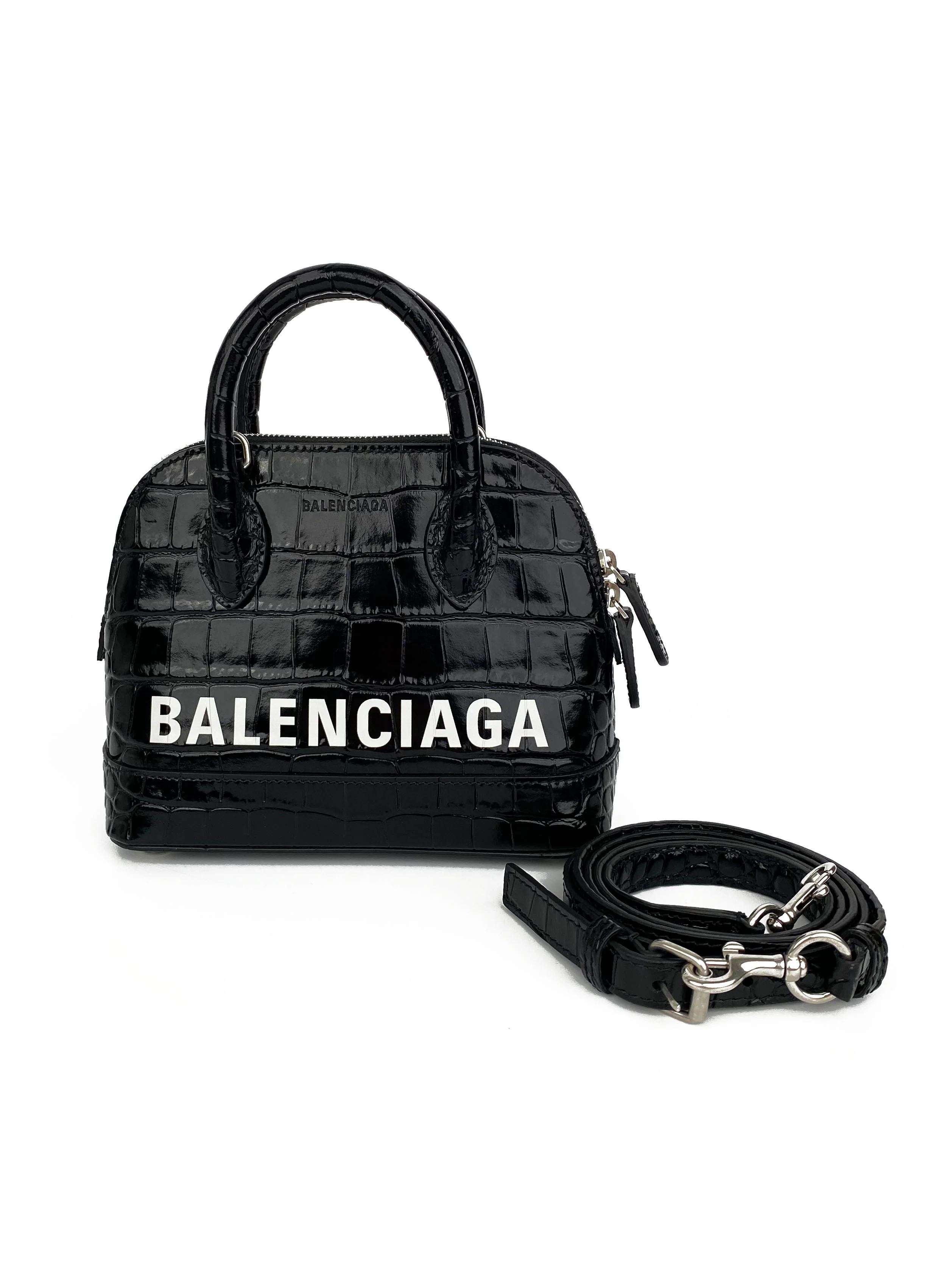Balenciaga Black  White Mini Ville Bag