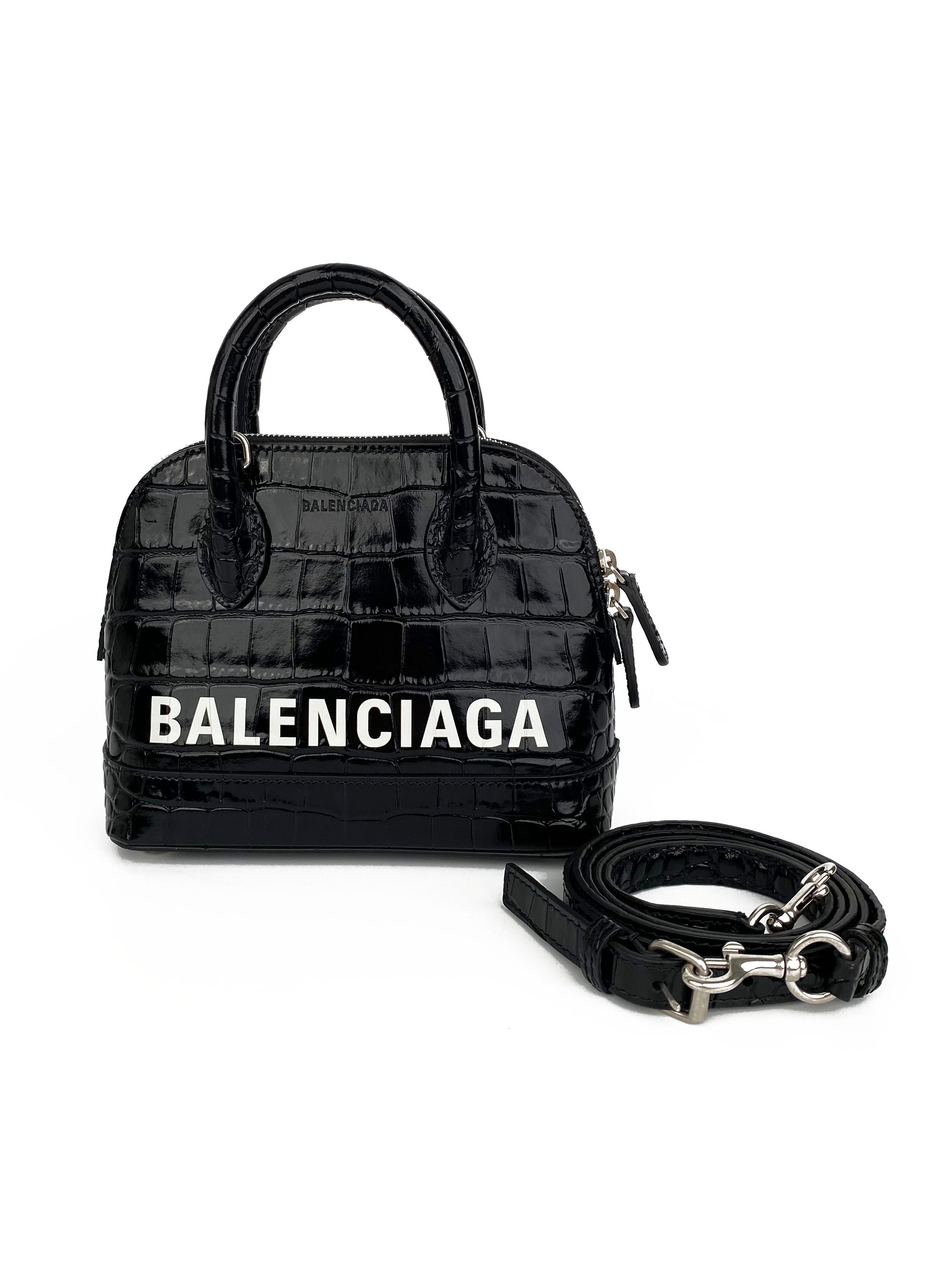 Balenciaga Black 
White Mini Ville Bag