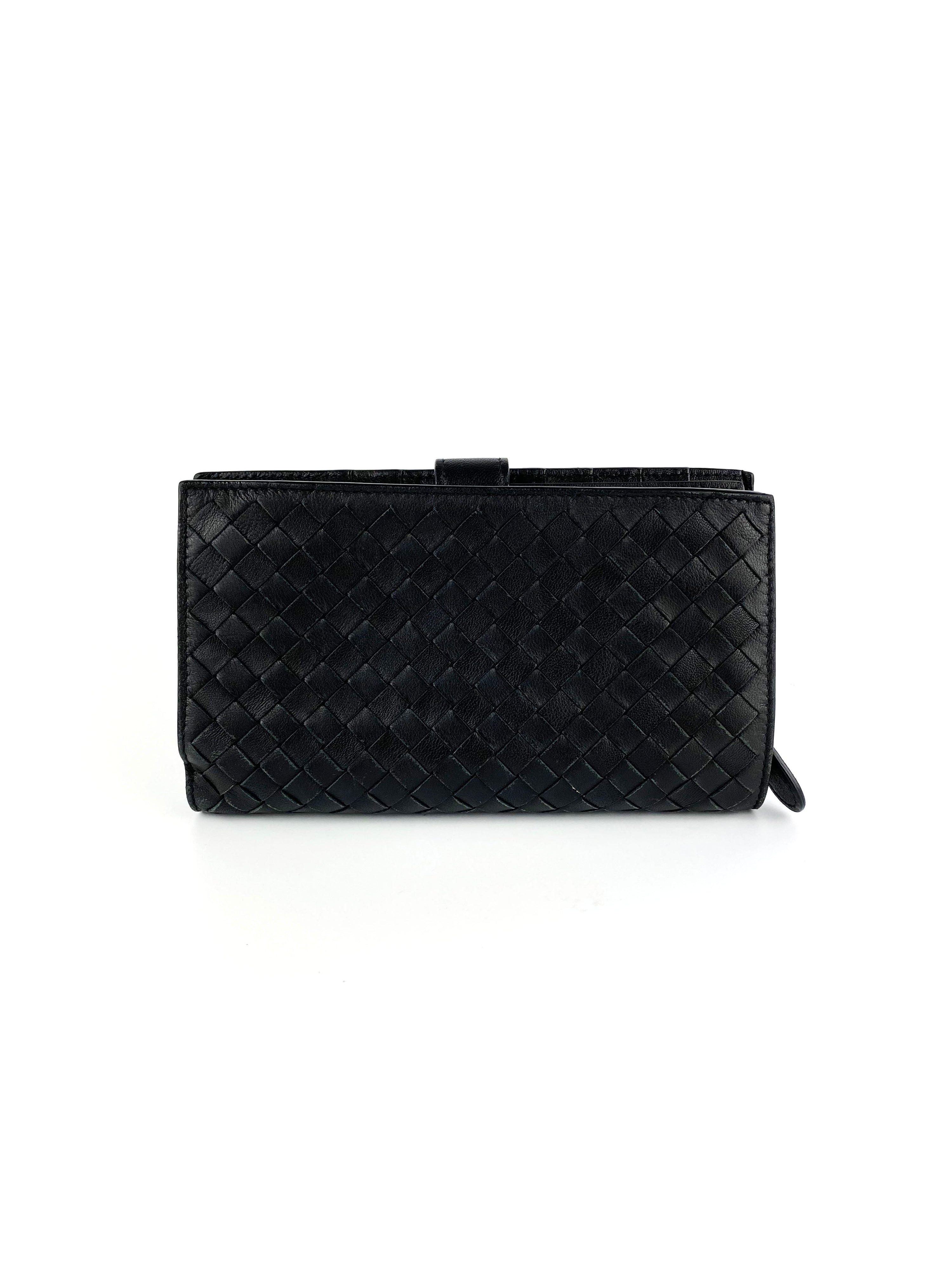 Bottega Veneta Black Woven Continental Wallet