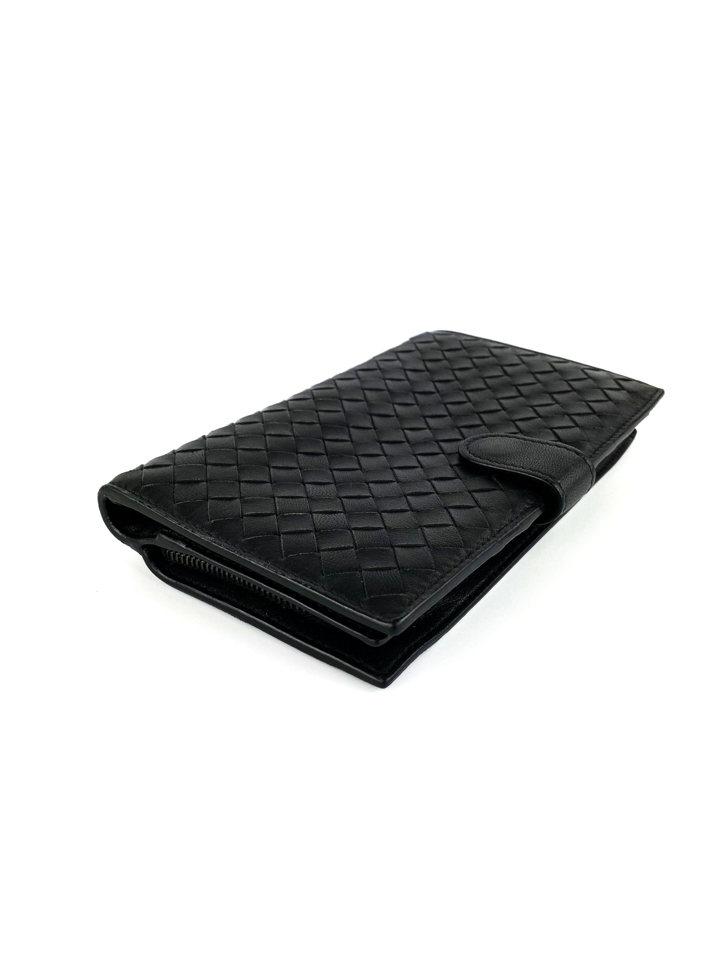 Bottega Veneta Black Woven Continental Wallet