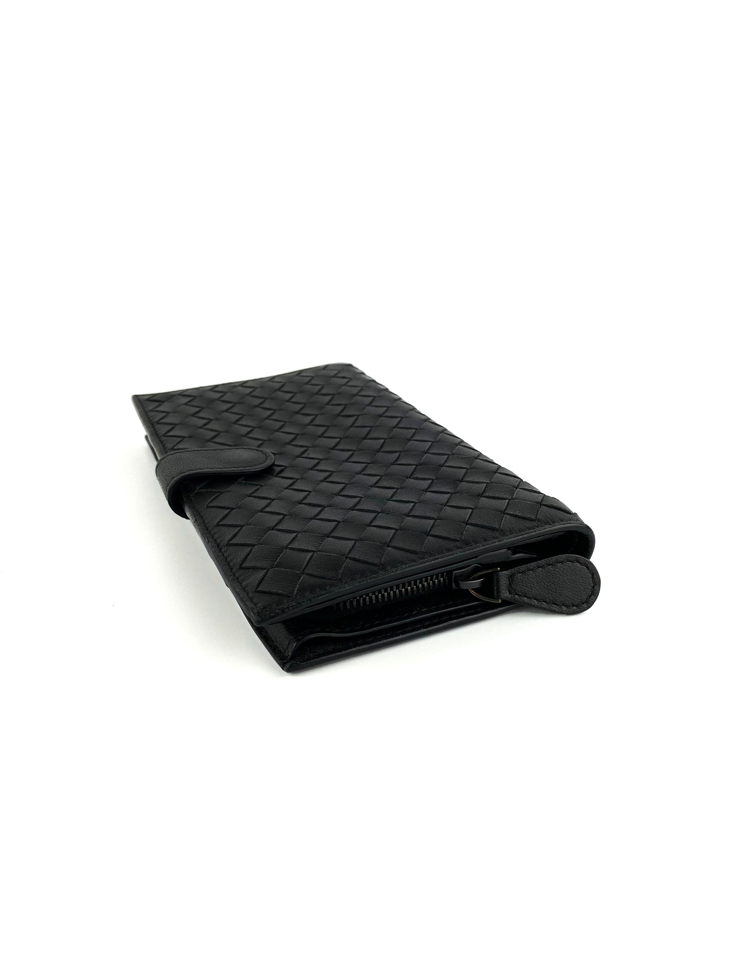 Bottega Veneta Black Woven Continental Wallet