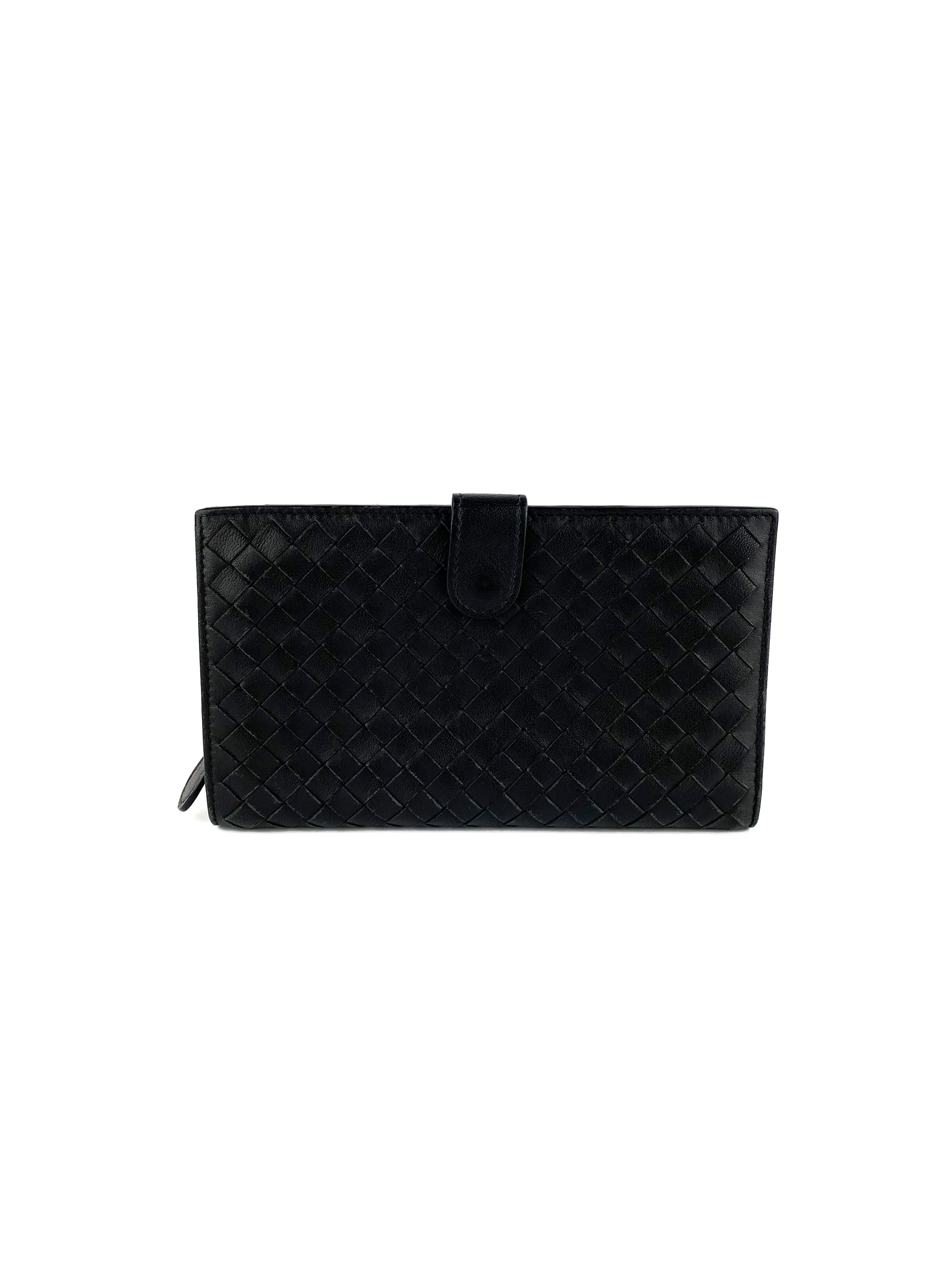 Bottega Veneta Black Woven Continental Wallet