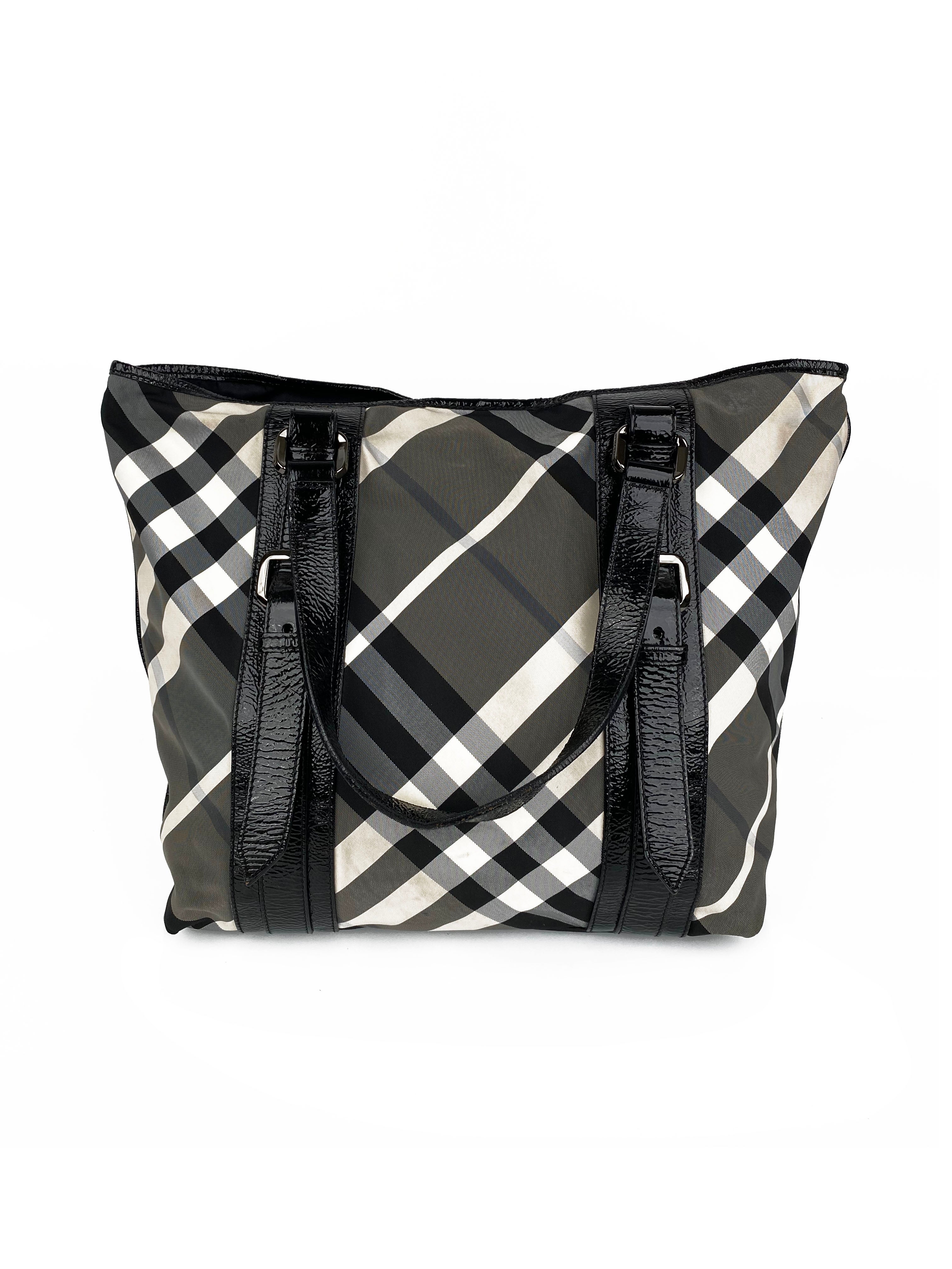 Burberry Black  White Large Grey Tote