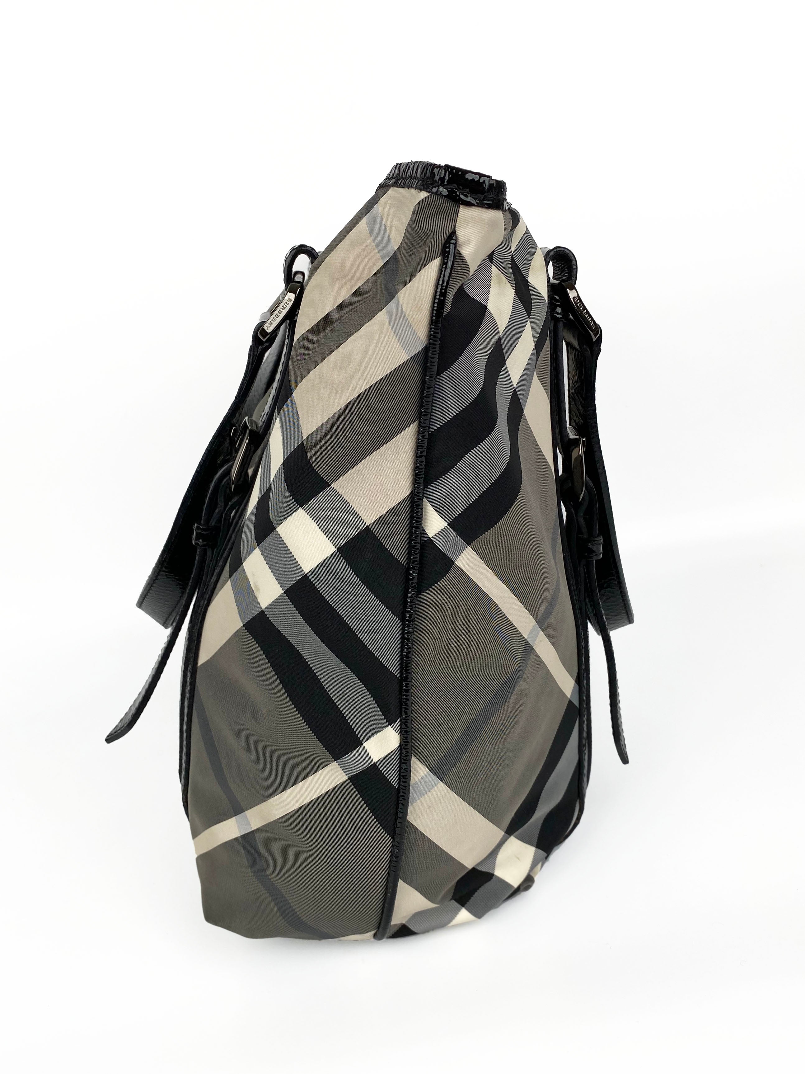 Burberry Black  White Large Grey Tote