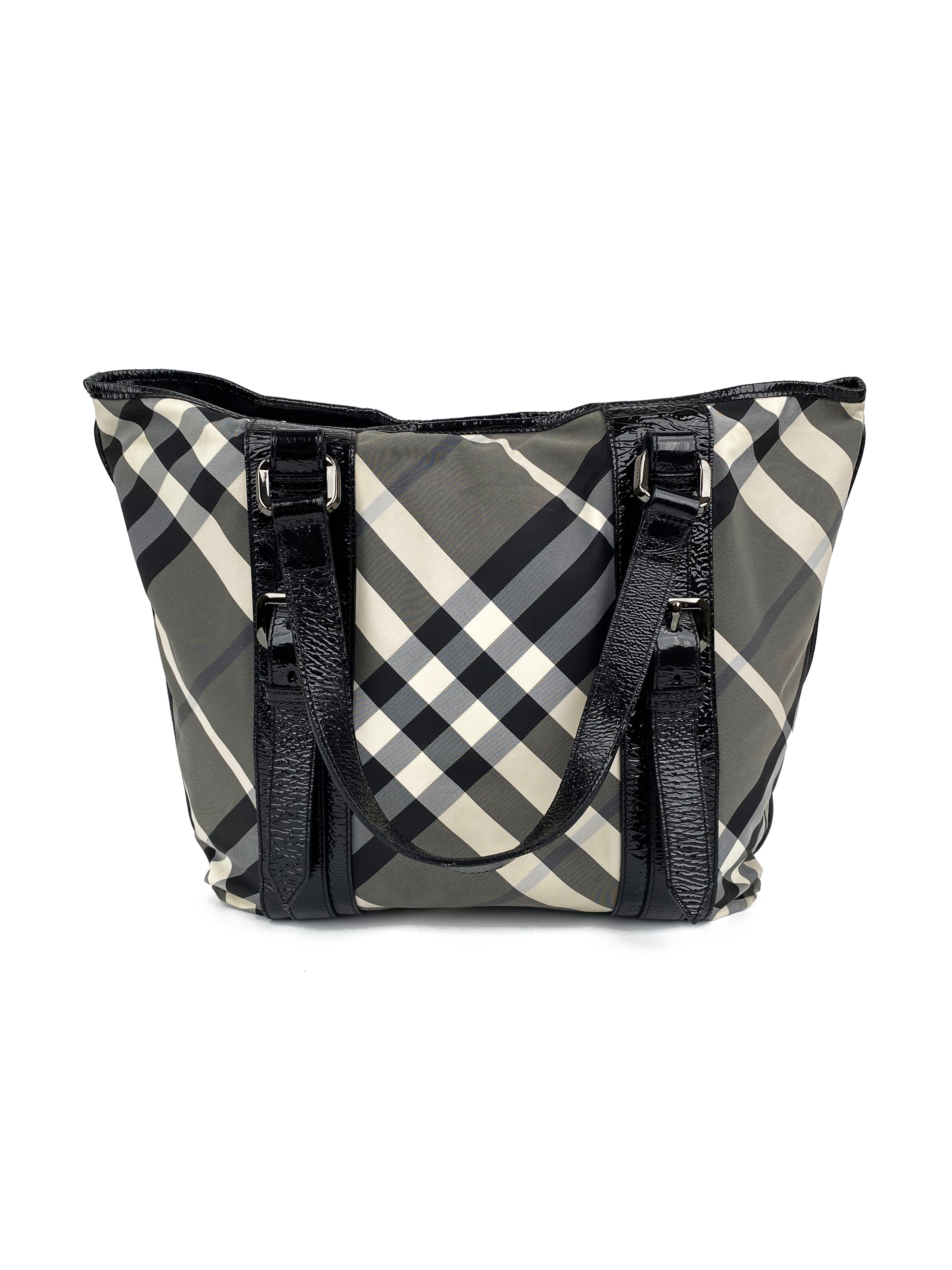 Burberry Black  White Large Grey Tote