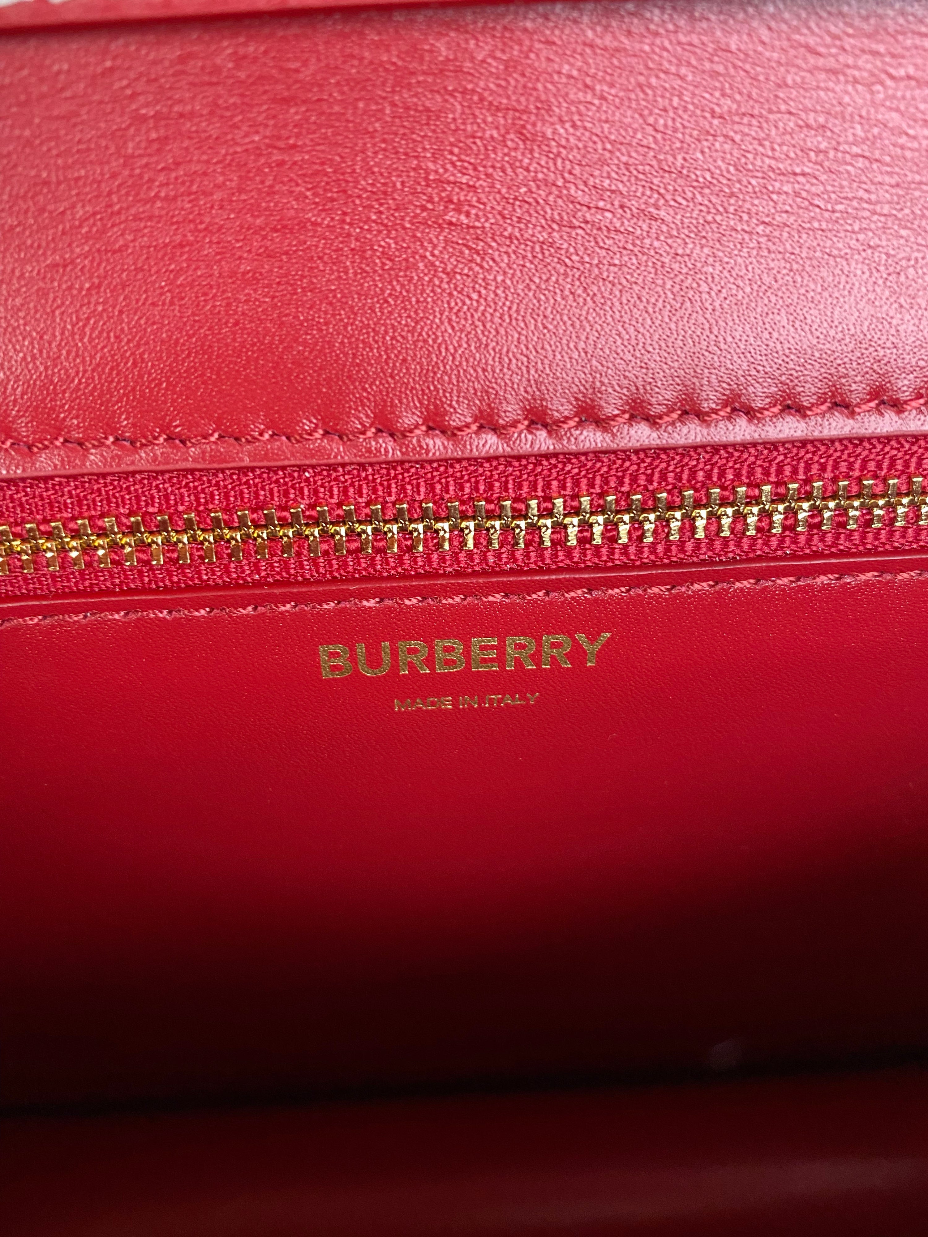 Burberry Mini Canvas TB Bag with Red Trim