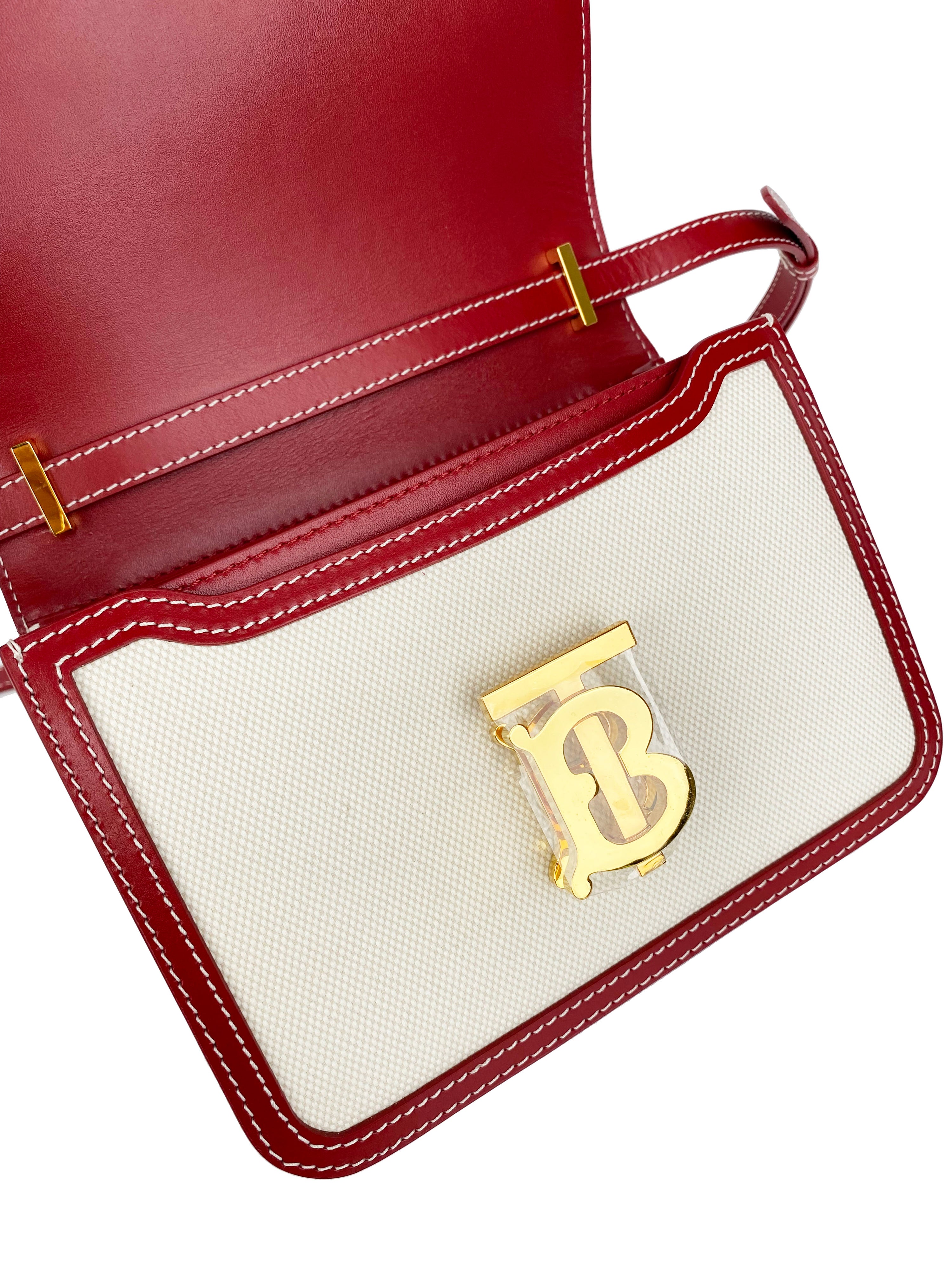 Burberry Mini Canvas TB Bag with Red Trim