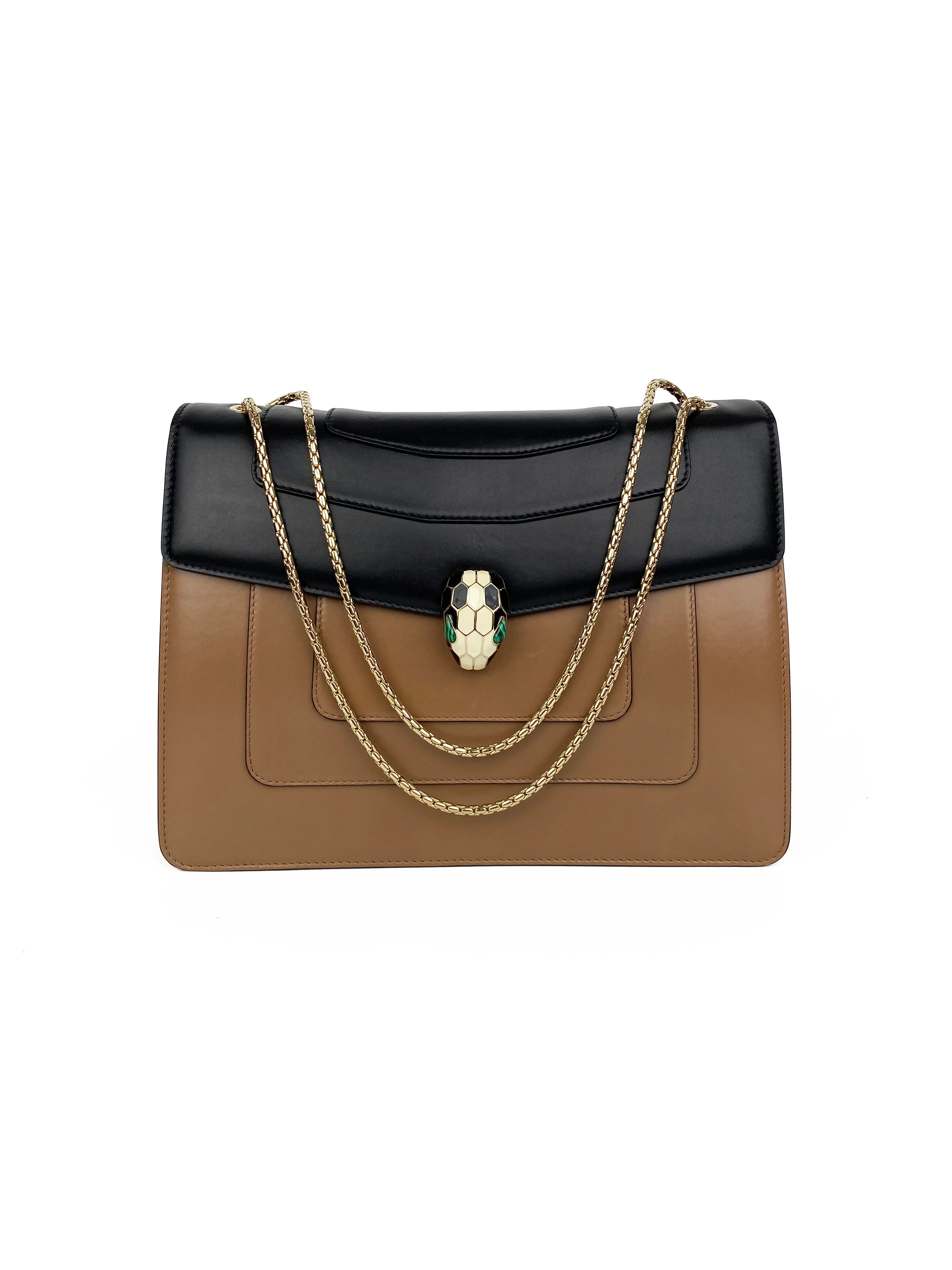 Bvlgari Black  Tan Two-tone Serpenti Bag