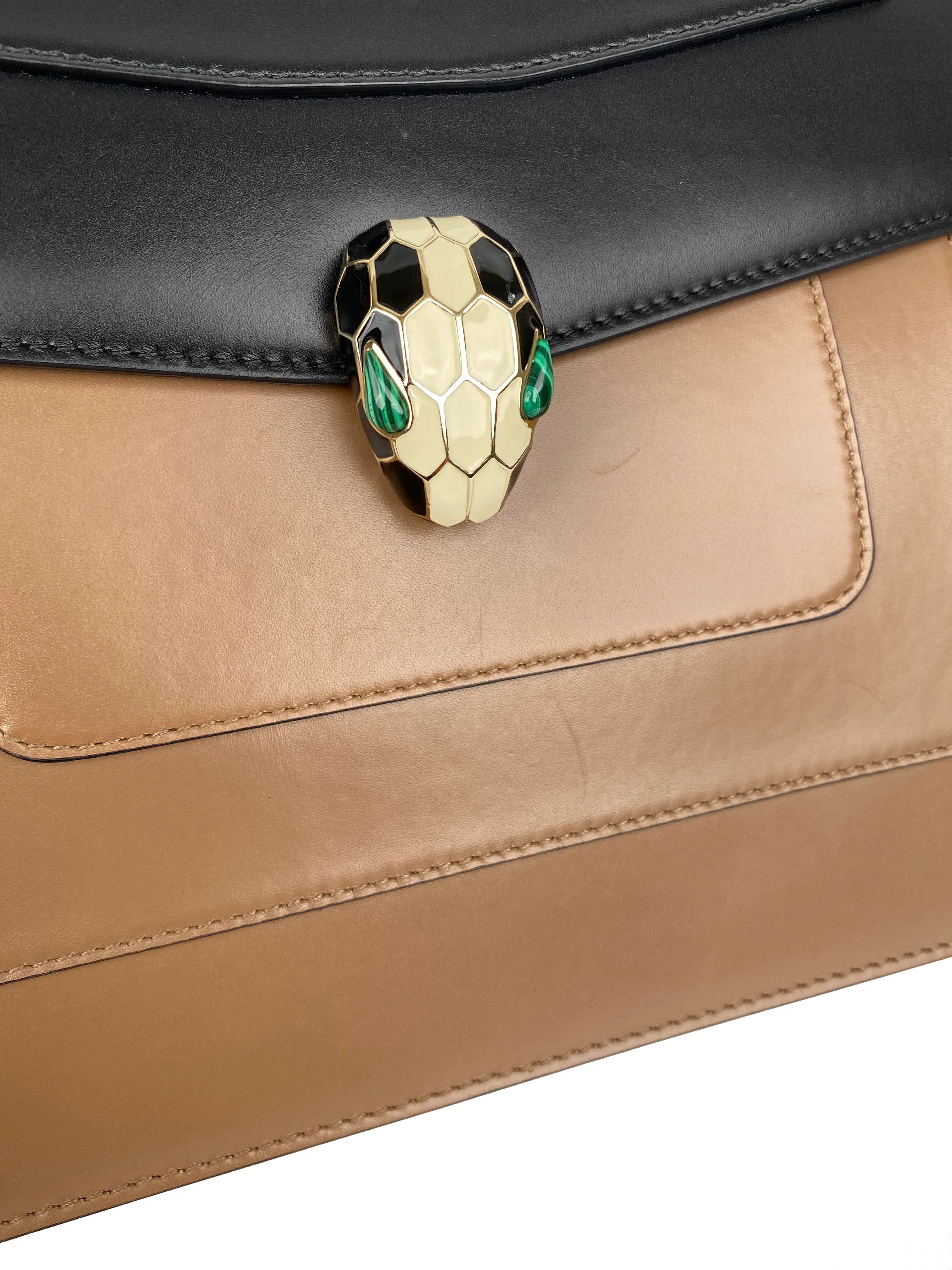 Bvlgari Black  Tan Two-tone Serpenti Bag