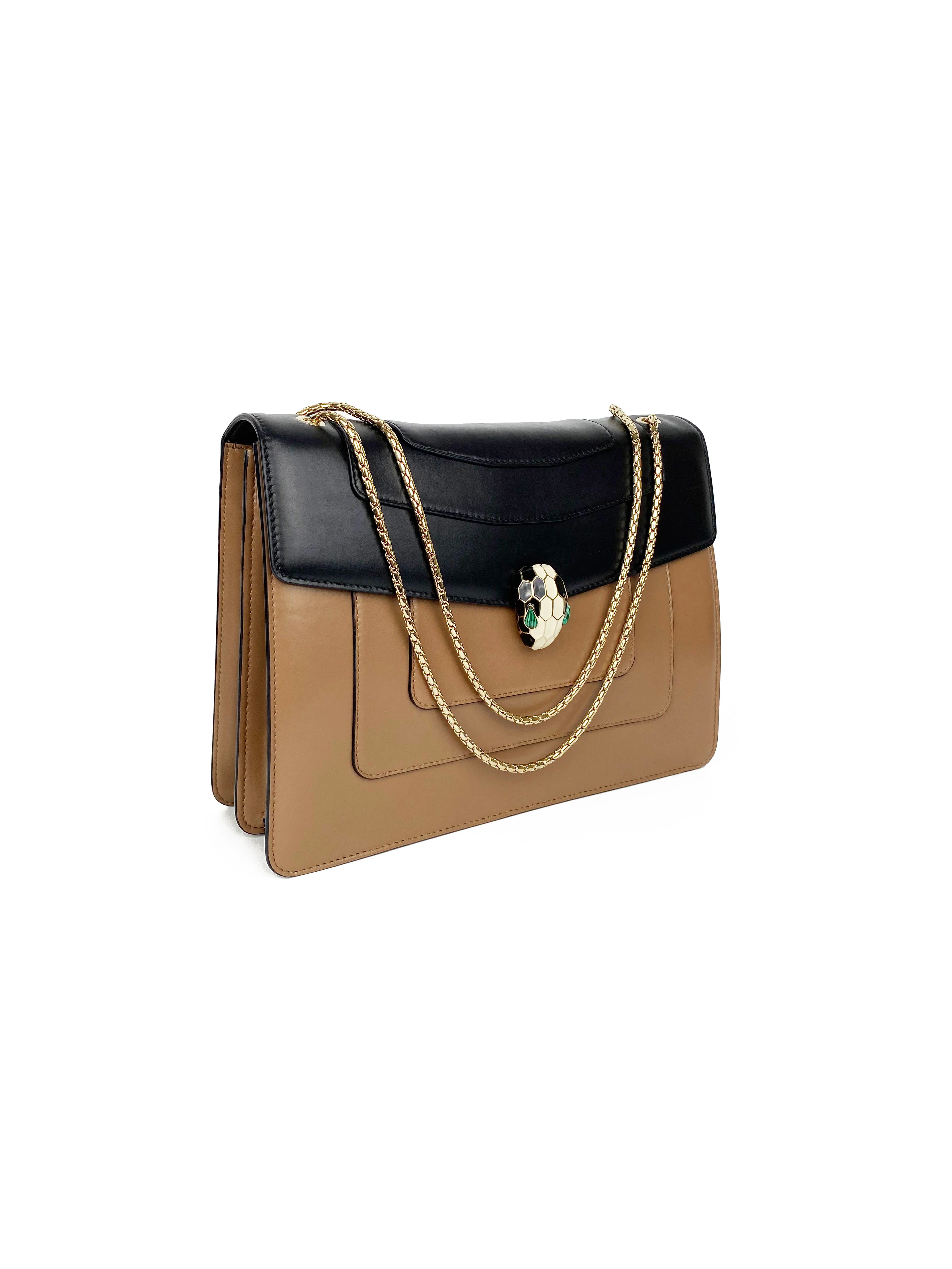 Bvlgari Black  Tan Two-tone Serpenti Bag