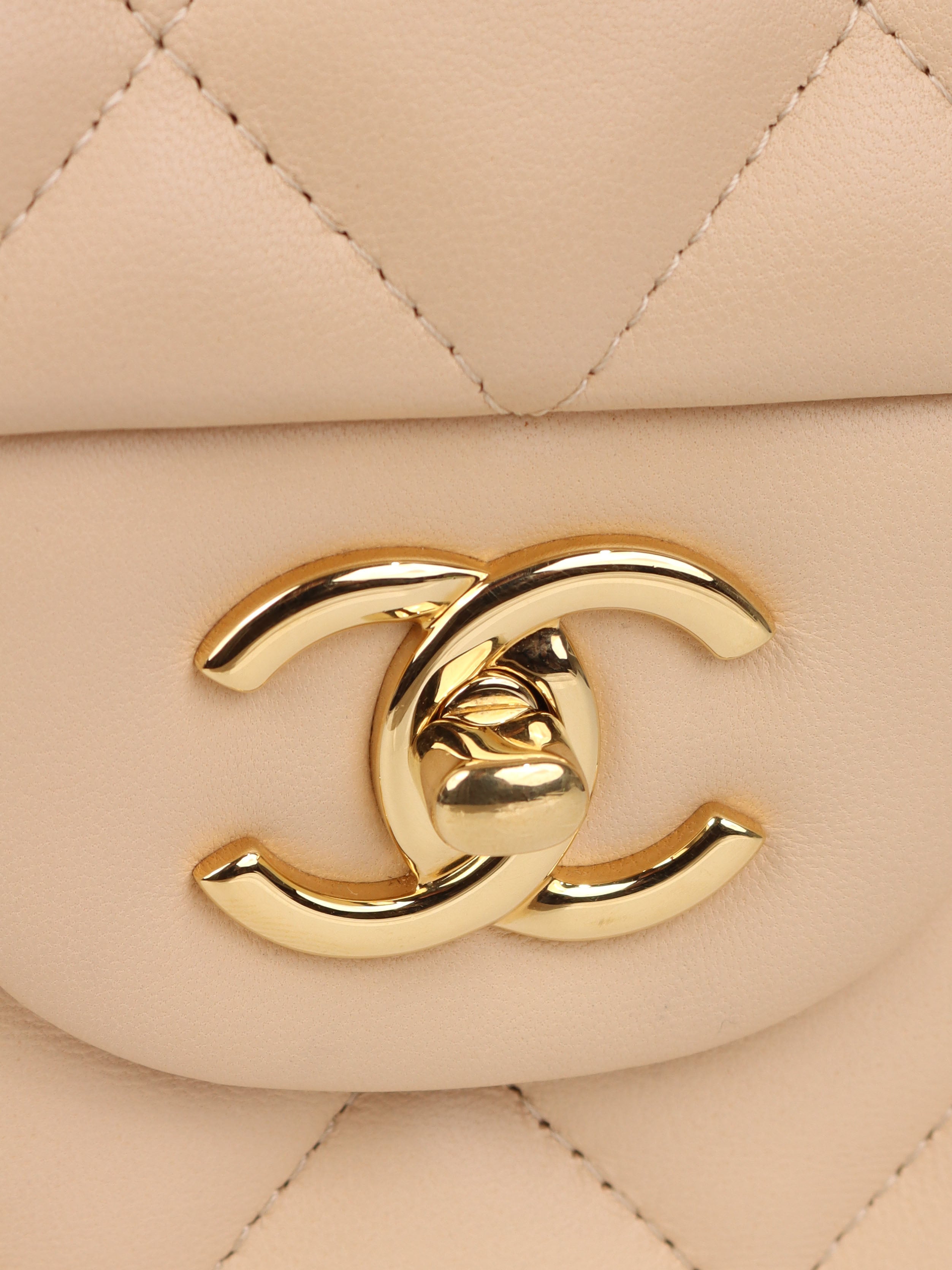 Chanel Beige Lambskin Jumbo Classic Flap GHW