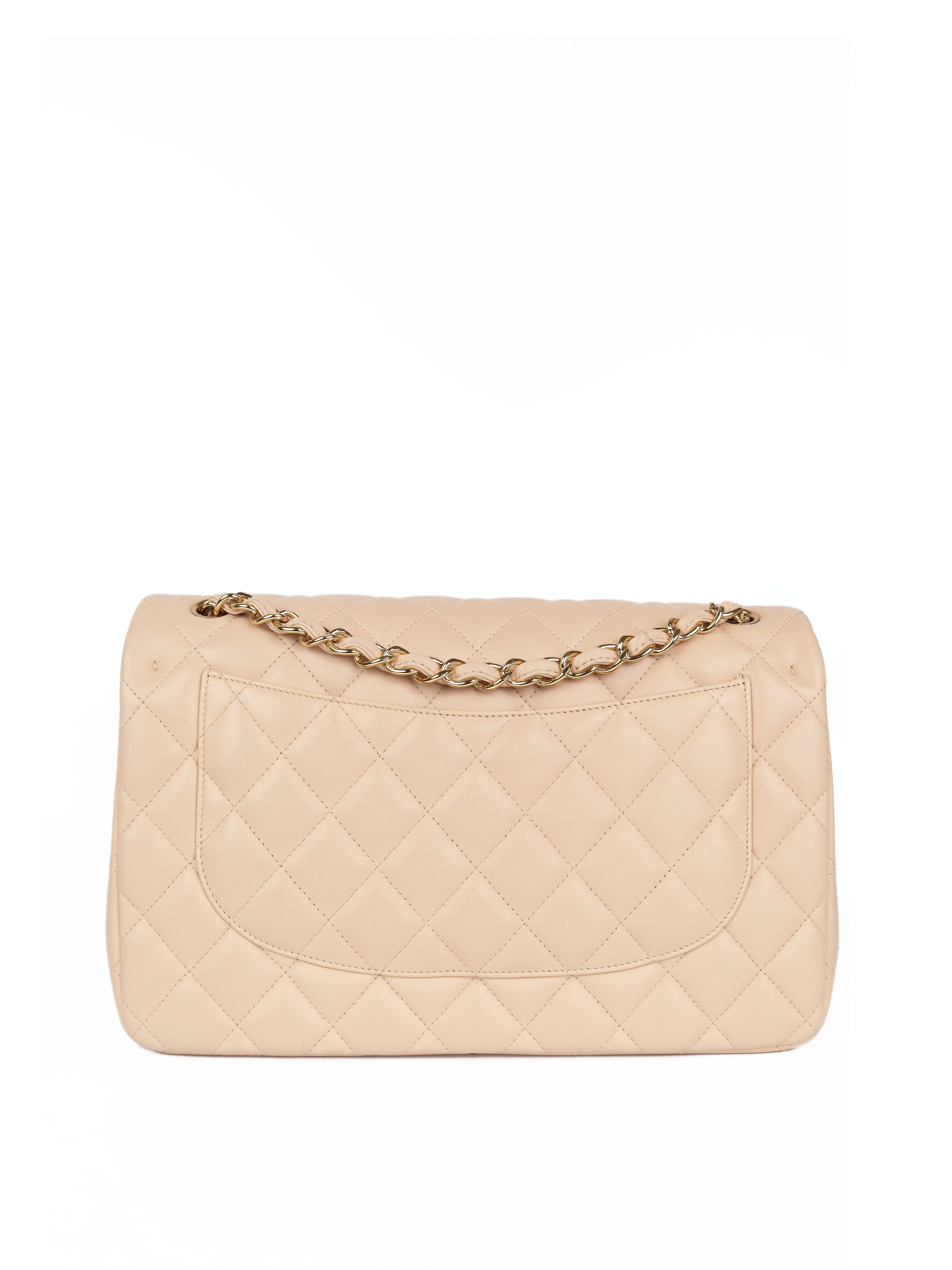 Chanel Beige Lambskin Jumbo Classic Flap GHW