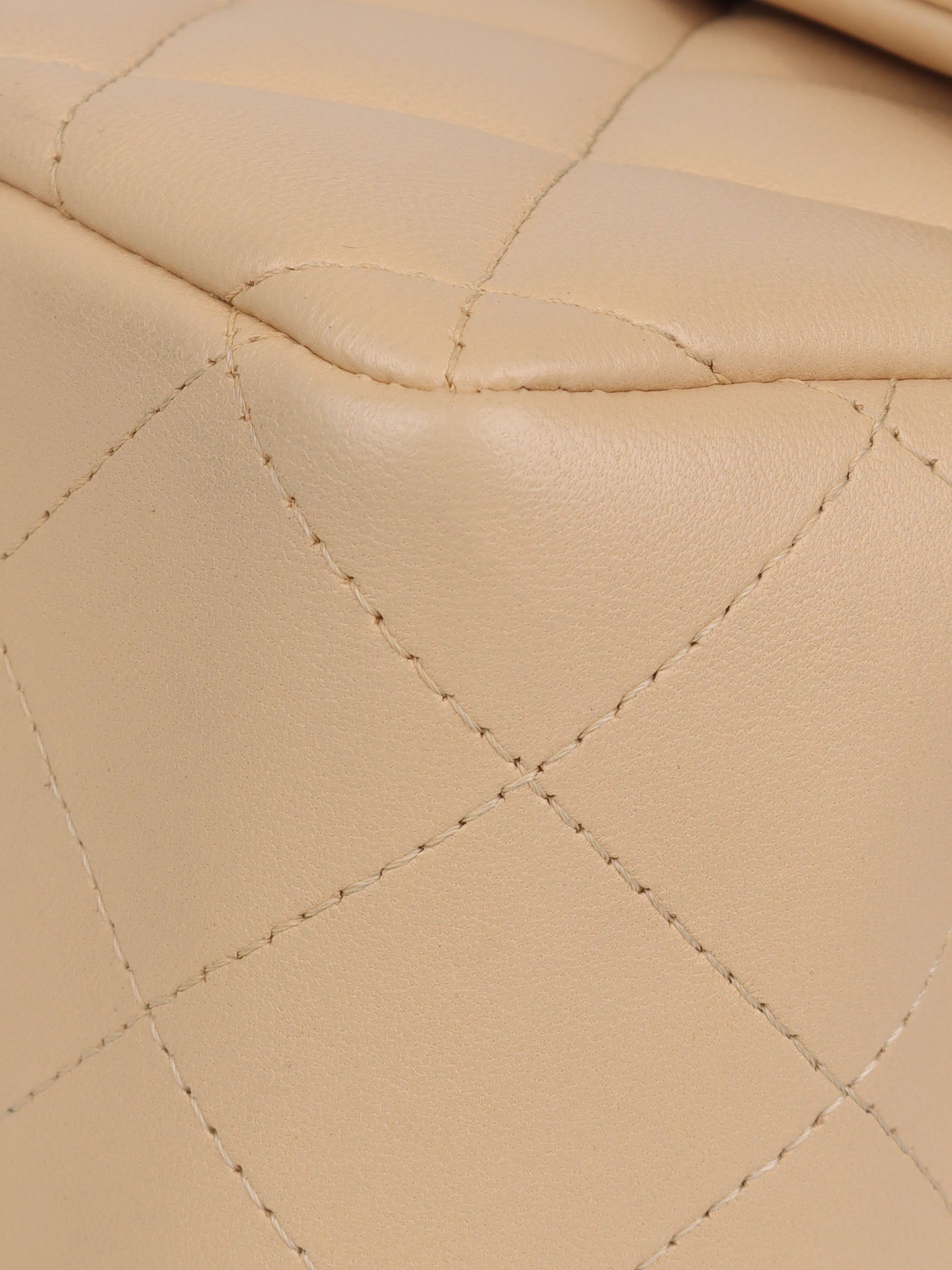 Chanel Beige Lambskin Jumbo Classic Flap GHW