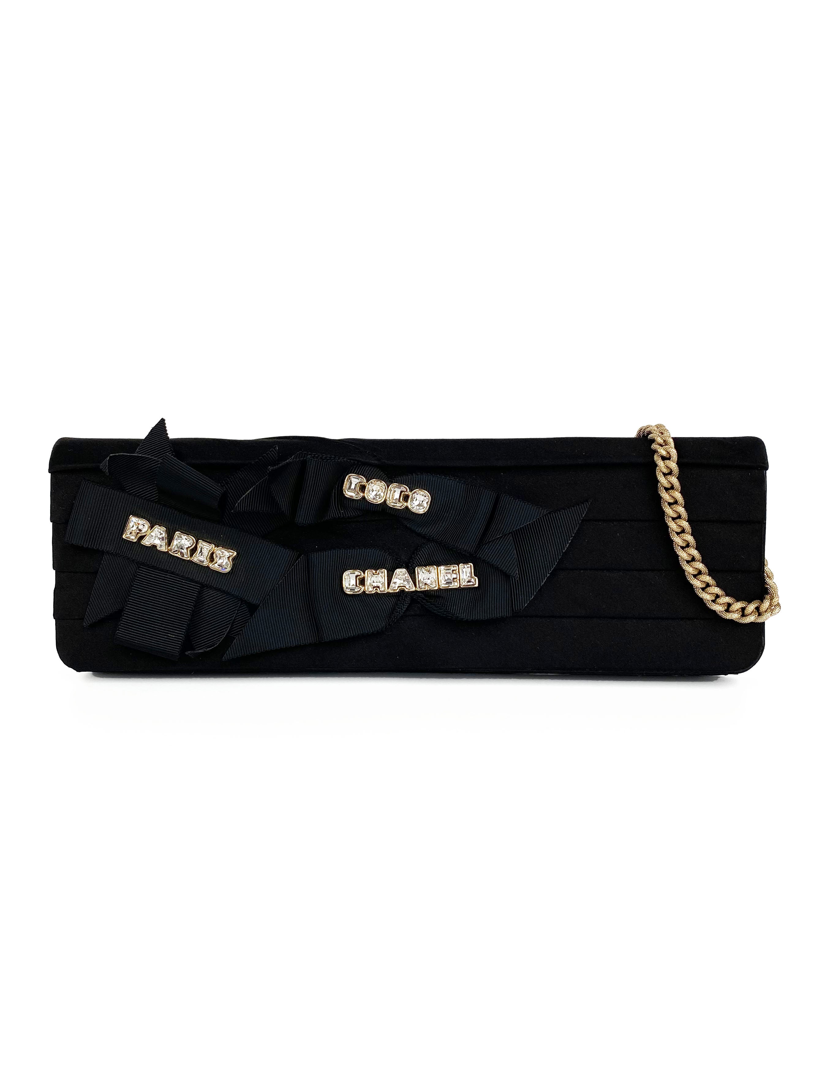 Chanel Black Long Satin Chain Clutch