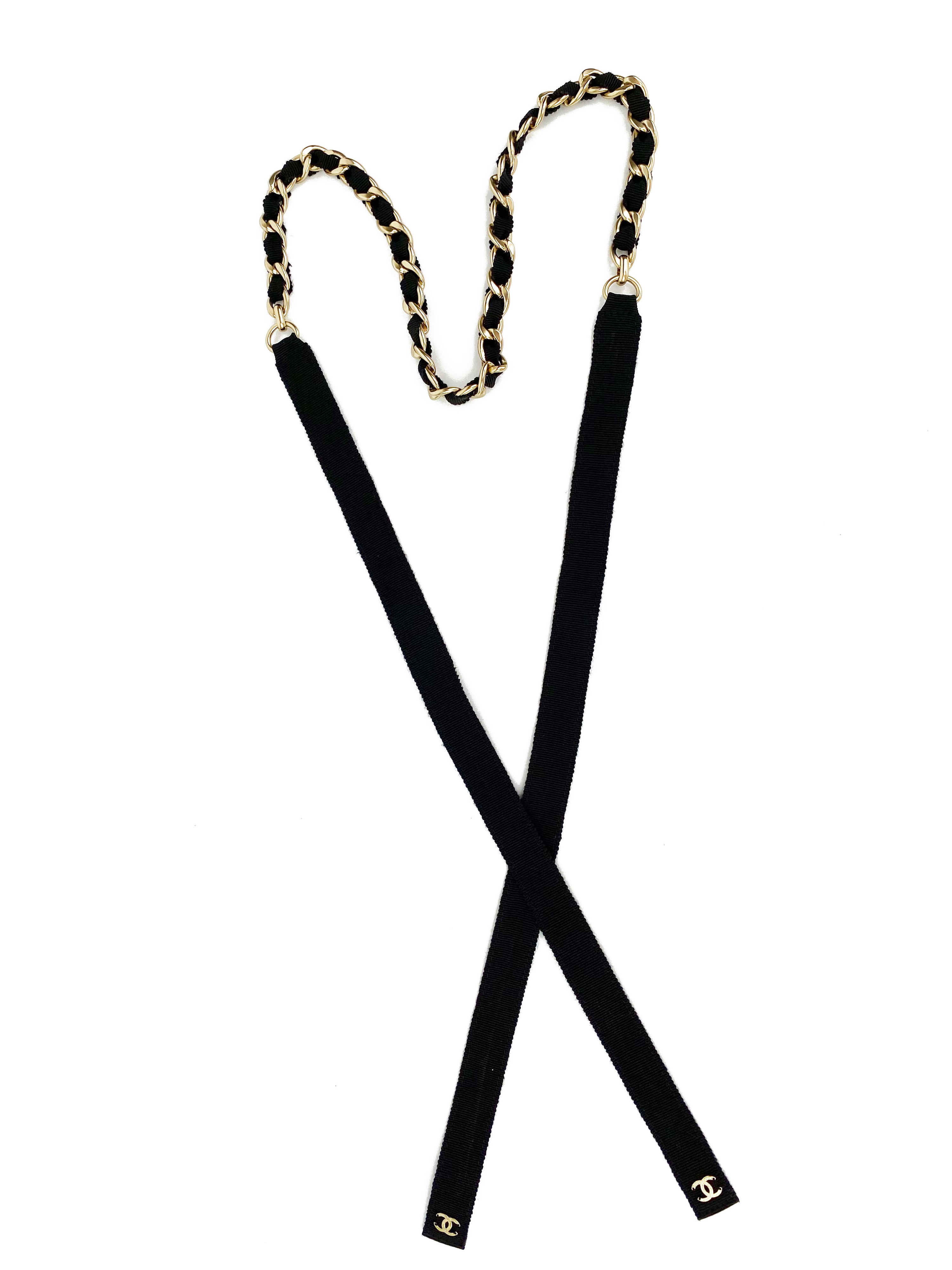 Chanel Black Ribbon 
Chain Necklace