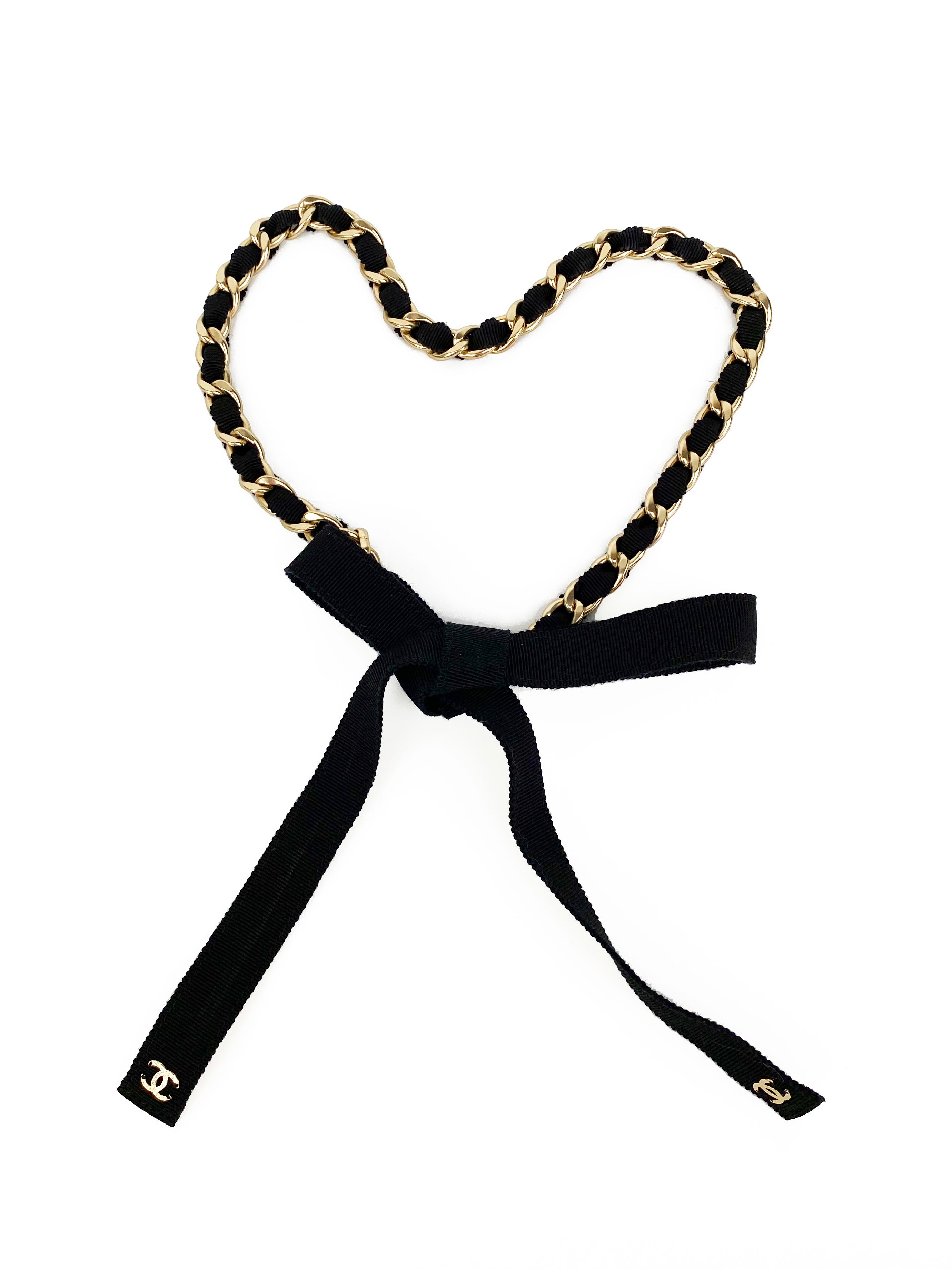 Chanel Black Ribbon 
Chain Necklace