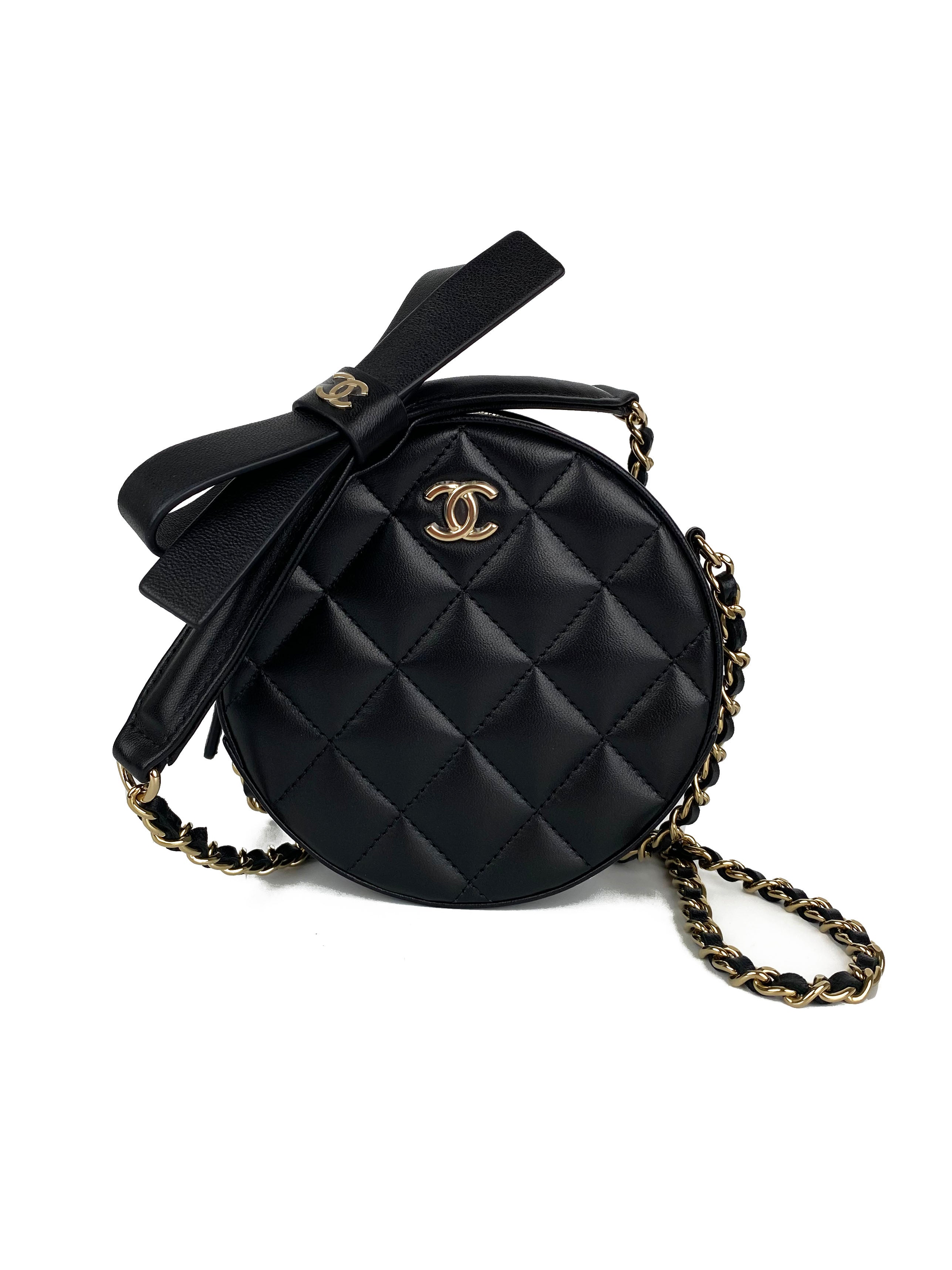 Chanel Black Round Shoulder Bag with Bow