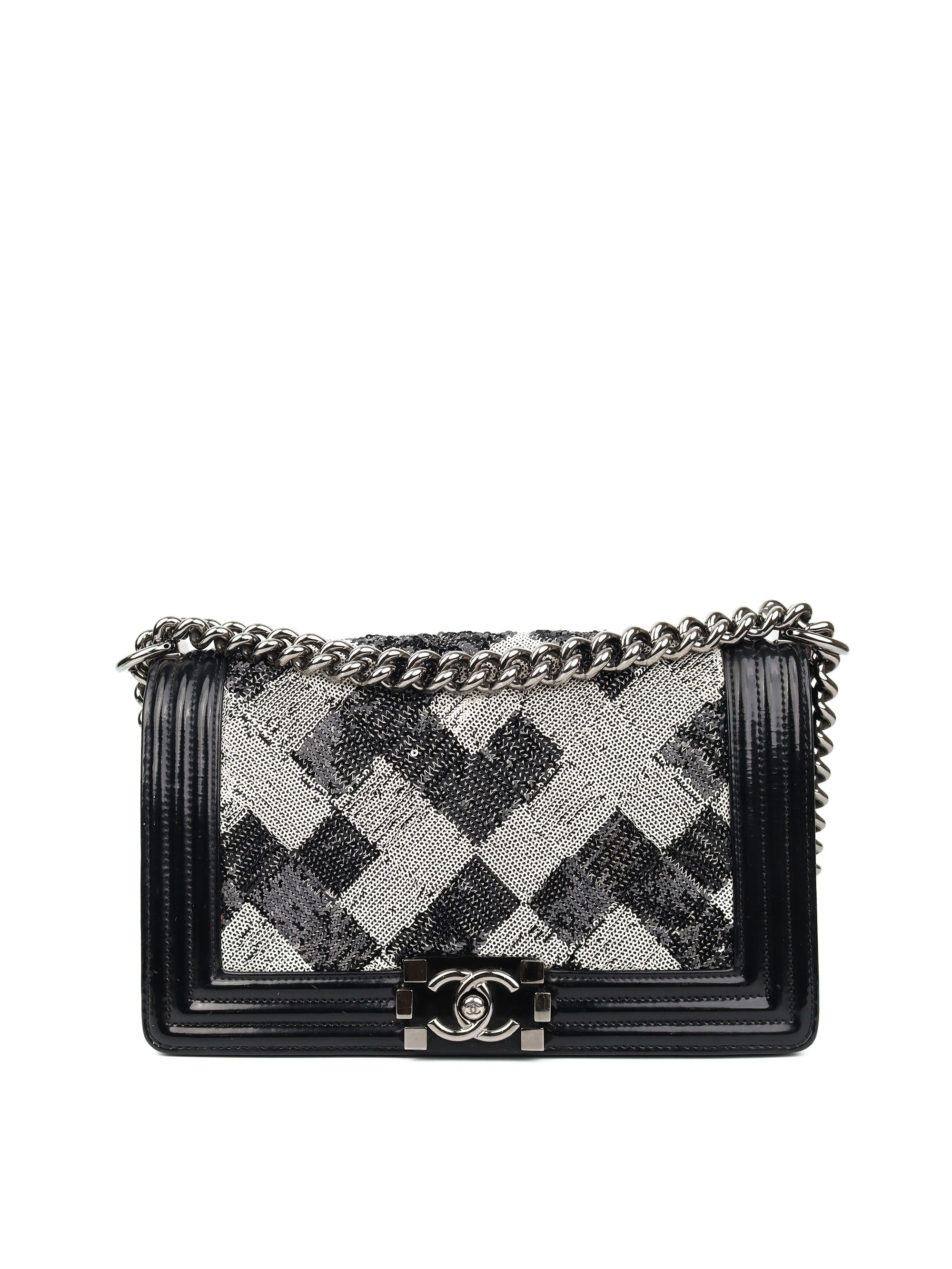 Chanel Black & White Sequin Medium Boy Bag