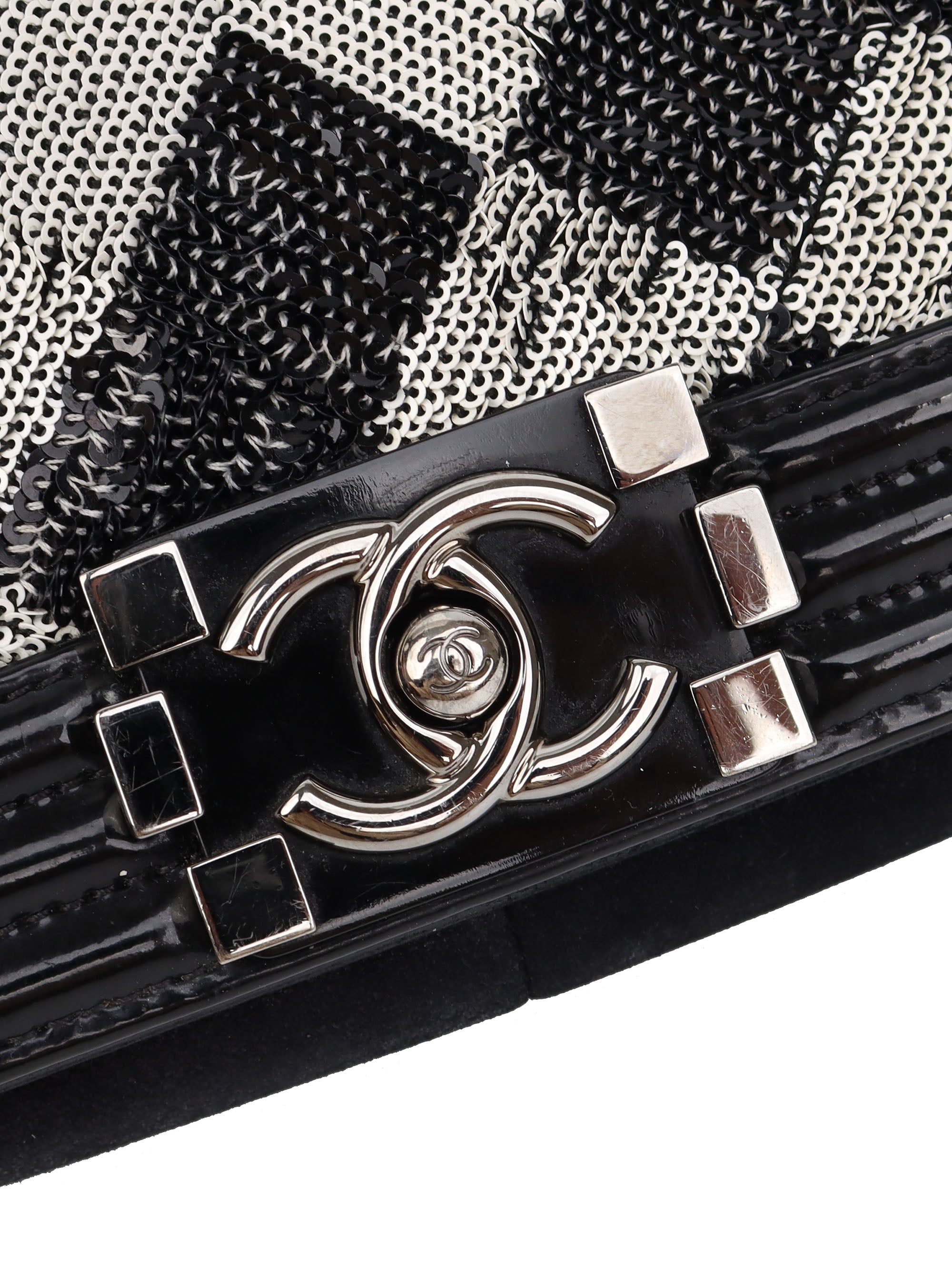 Chanel Black & White Sequin Medium Boy Bag