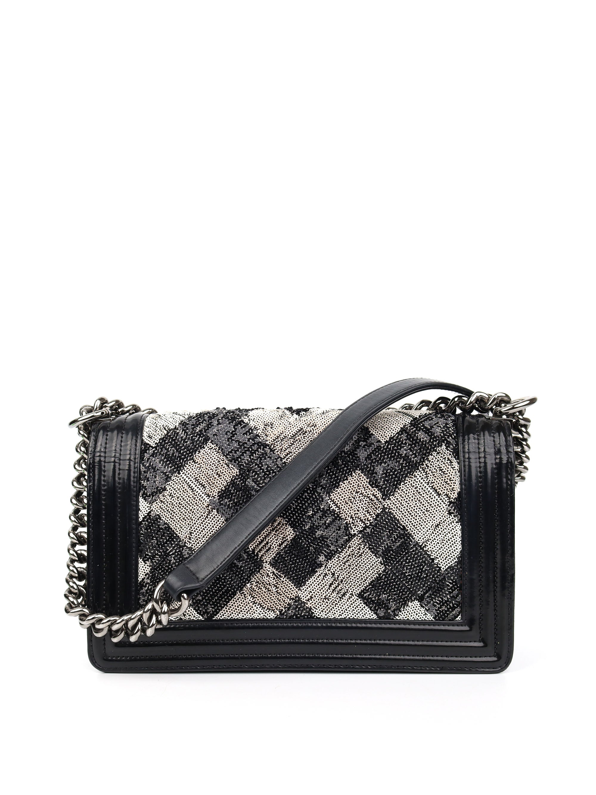 Chanel Black 
White Sequin Medium Boy Bag