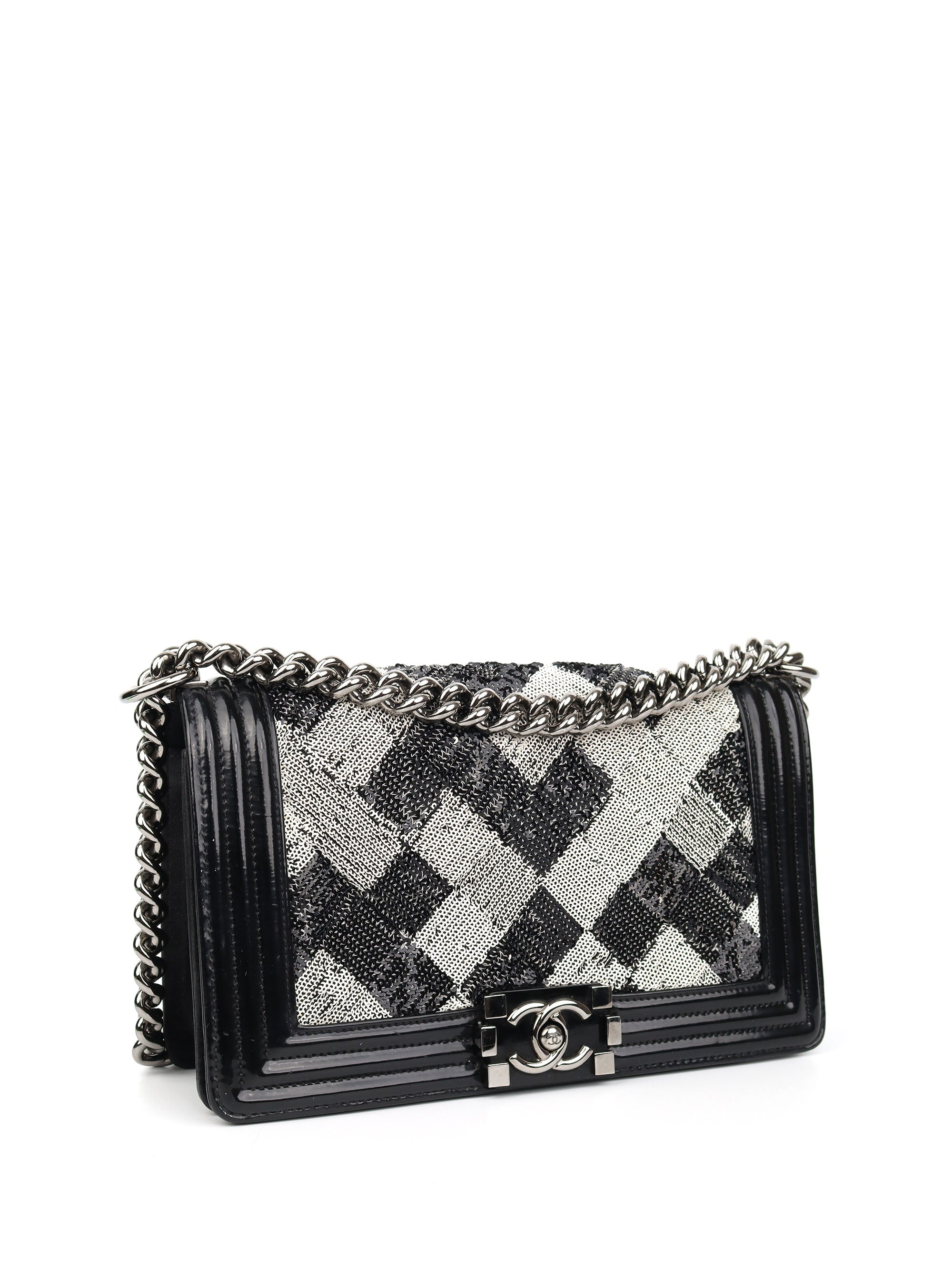 Chanel Black & White Sequin Medium Boy Bag