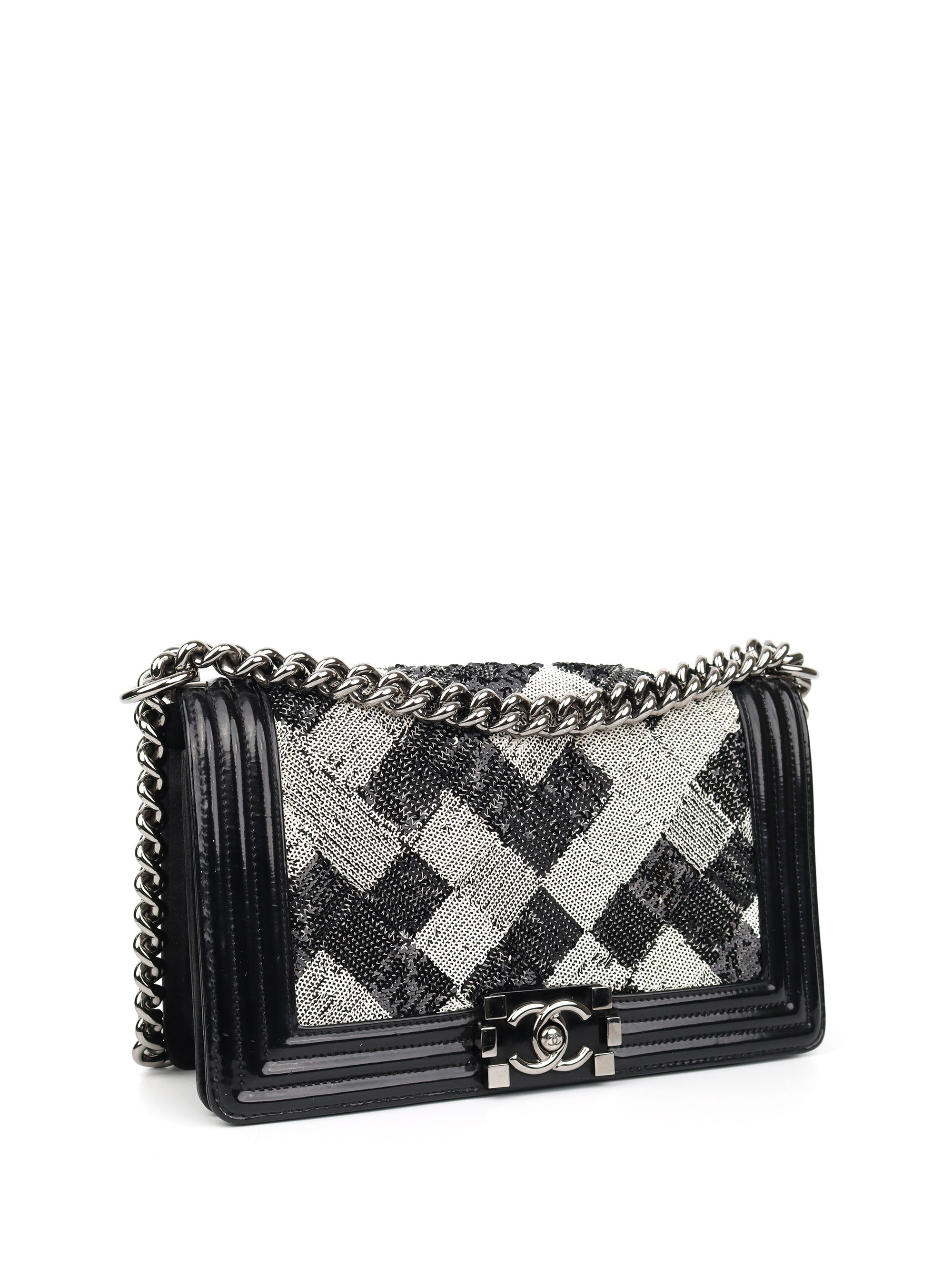 Chanel Black 
White Sequin Medium Boy Bag