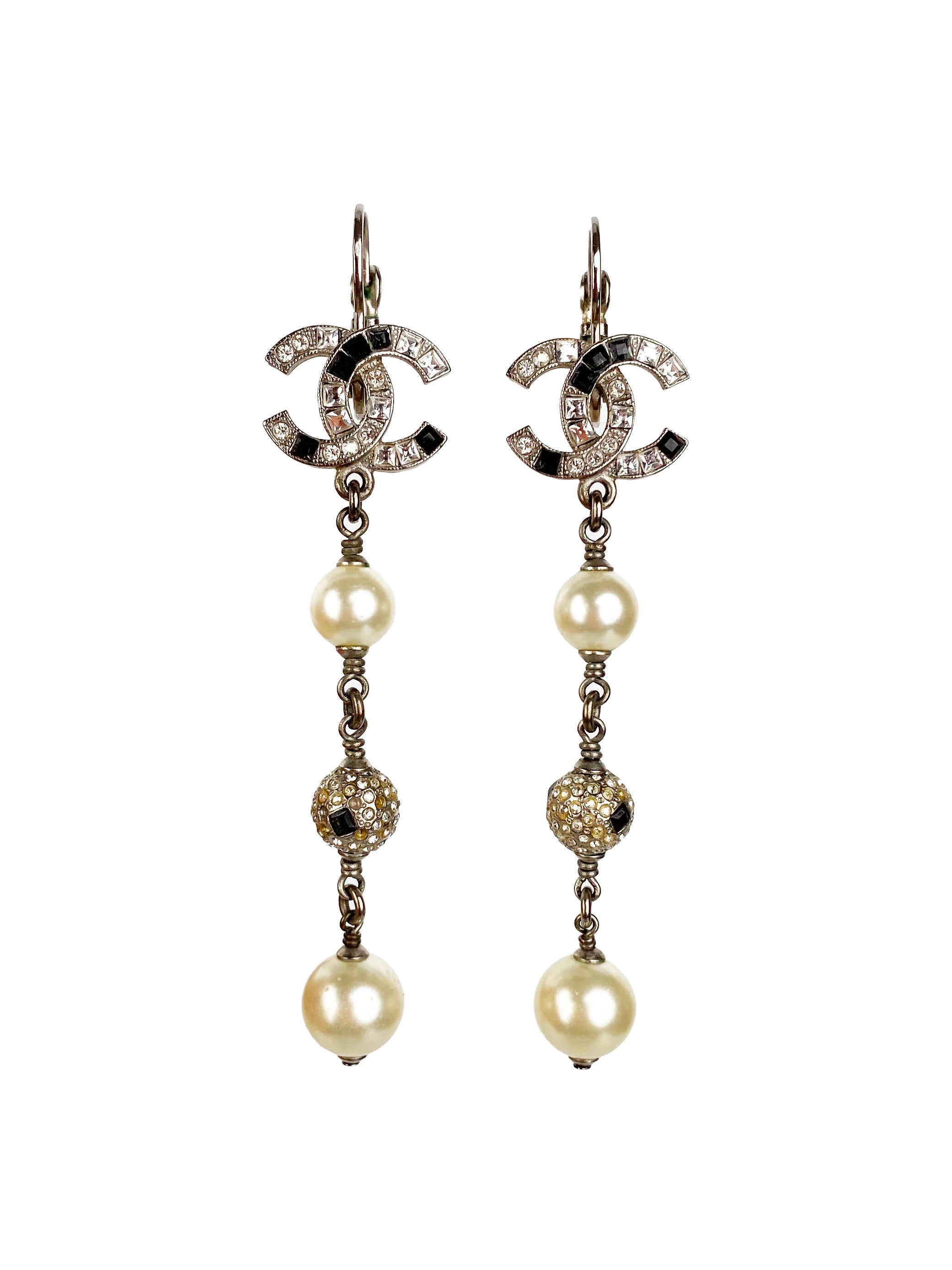 Chanel CC Crystal 
Pearl Ball Drop Earrings