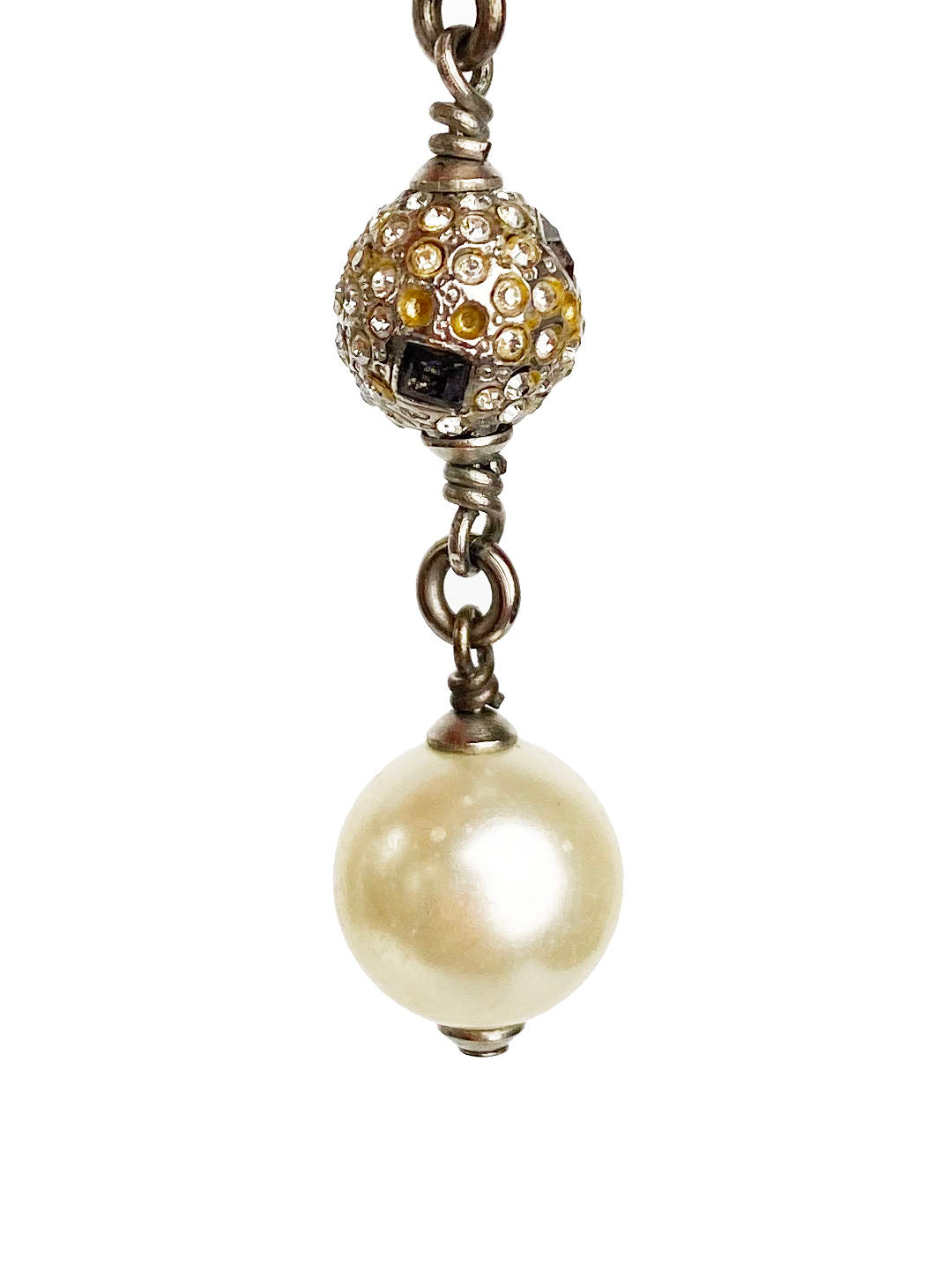 Chanel CC Crystal 
Pearl Ball Drop Earrings