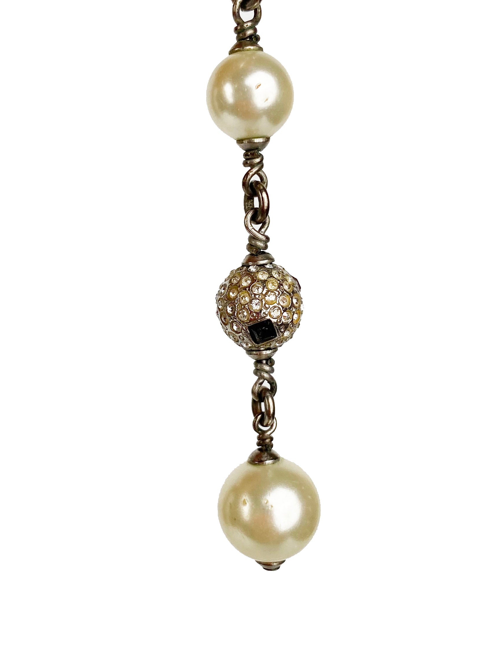 Chanel CC Crystal 
Pearl Ball Drop Earrings