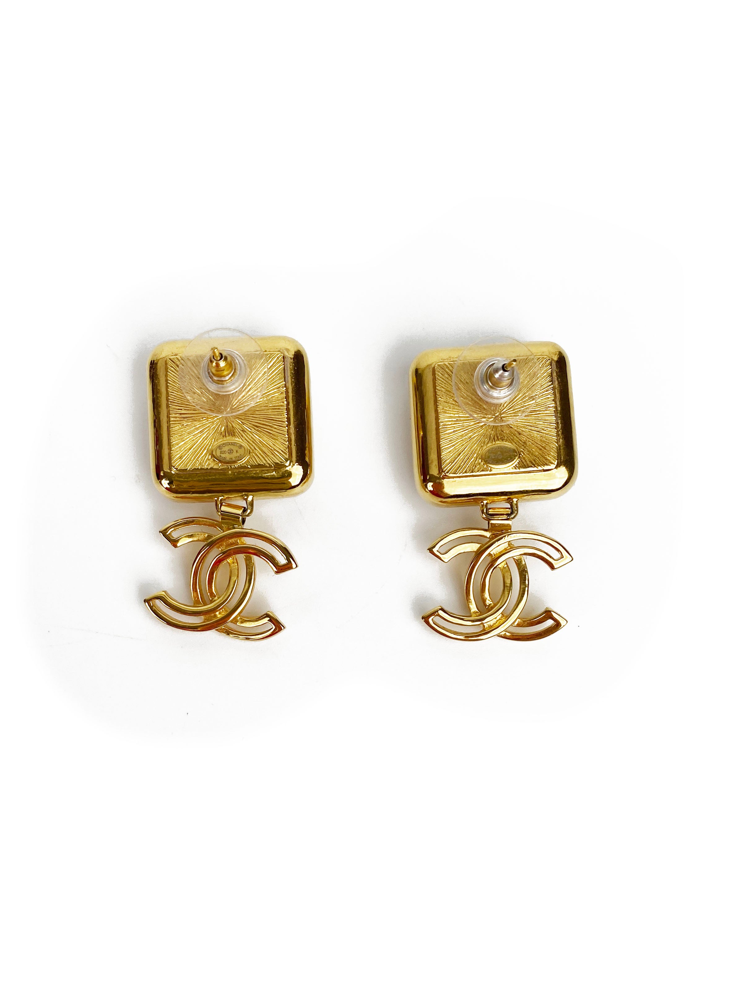 Chanel CC Square Pearl Earrings