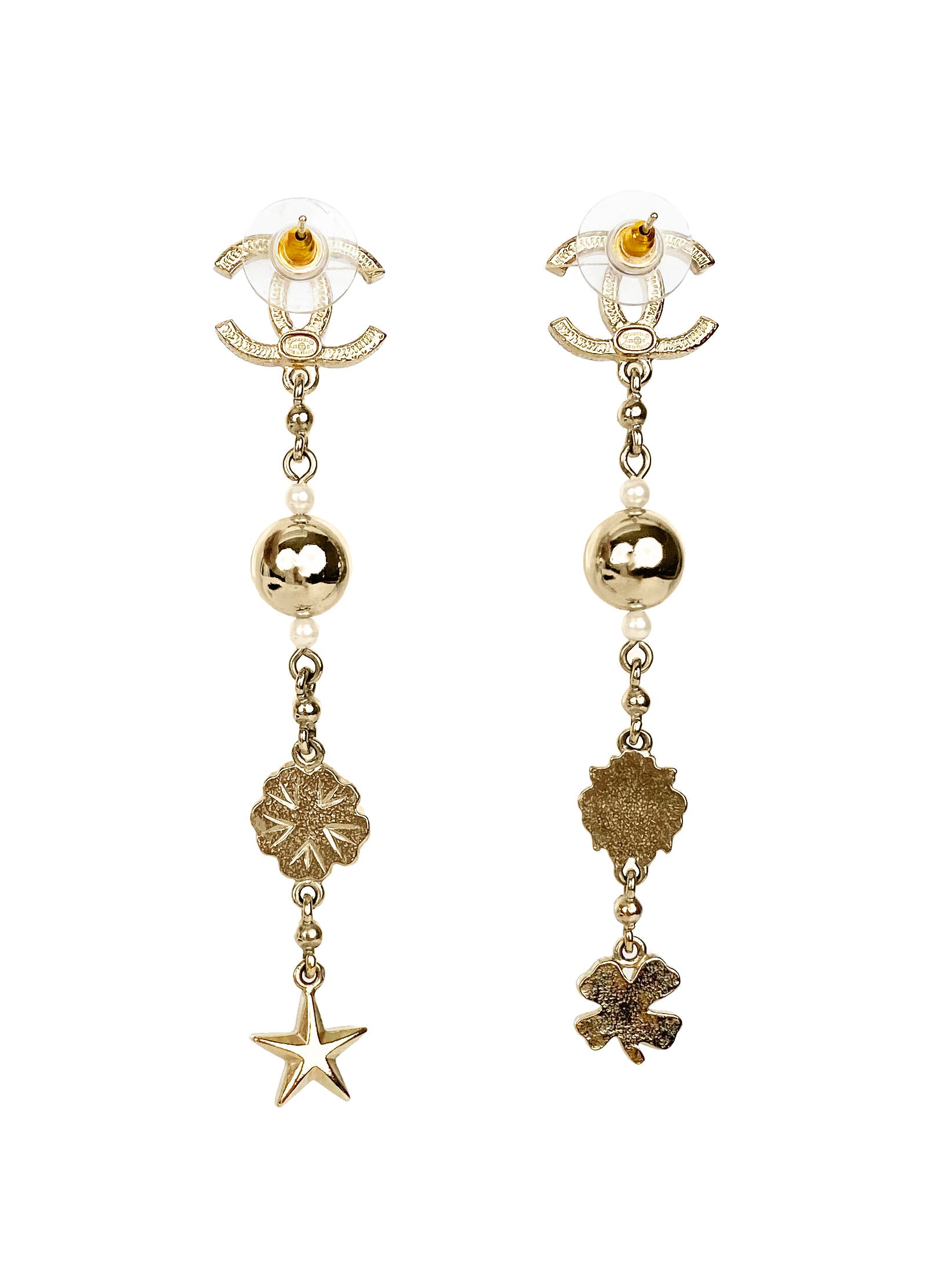 Chanel Gold CC Crystal and Charms Drop Earrings