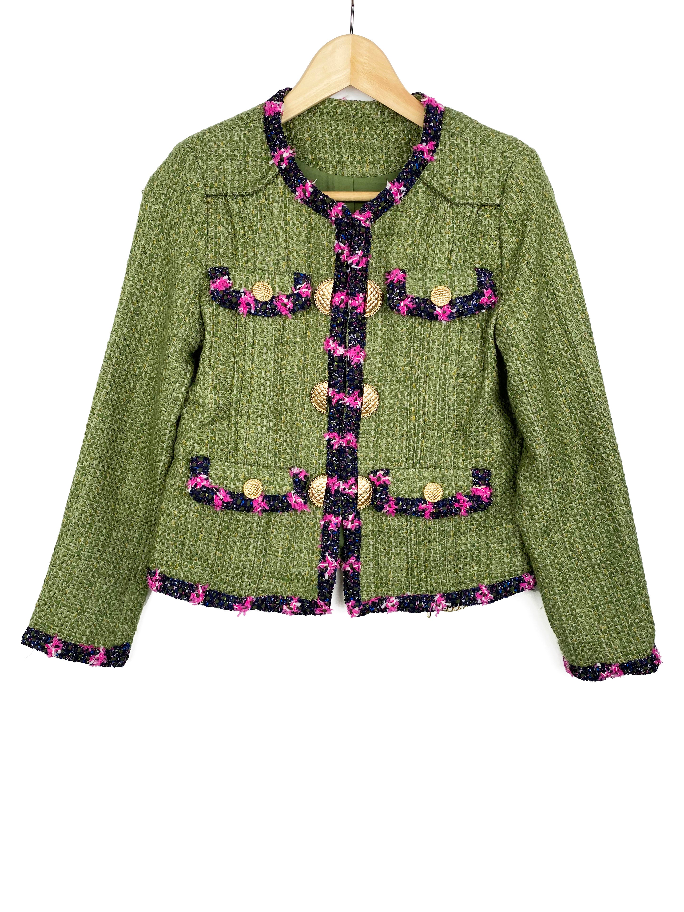 Chanel Green Tweed Jacket 36