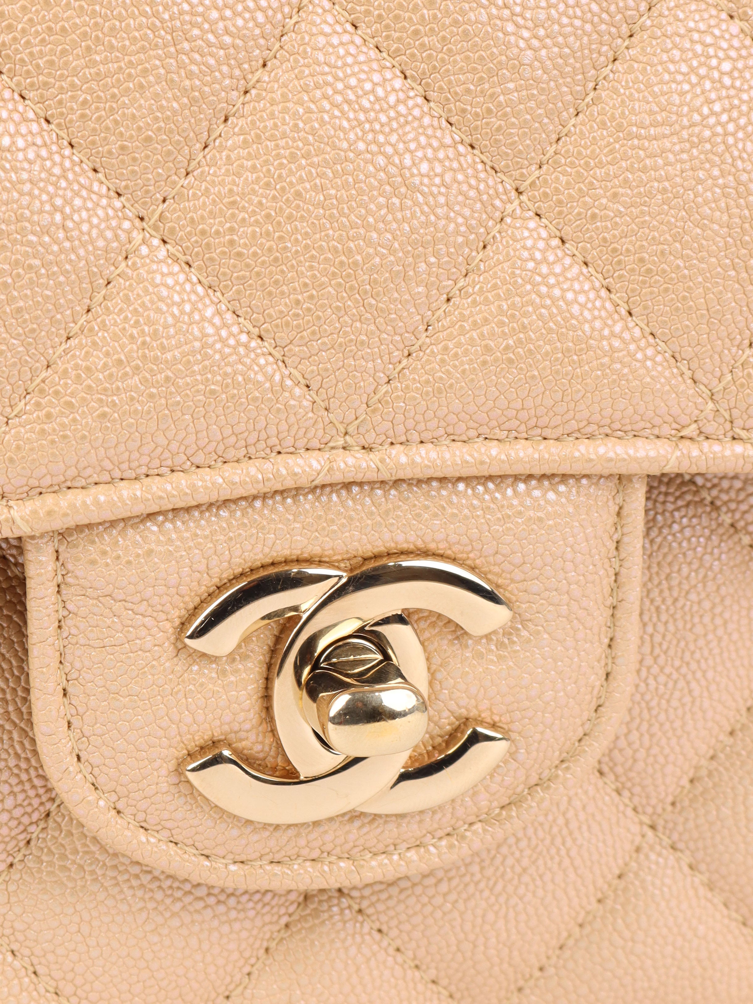 Chanel Iridescent Beige Caviar Medium Double Classic Flap LGHW