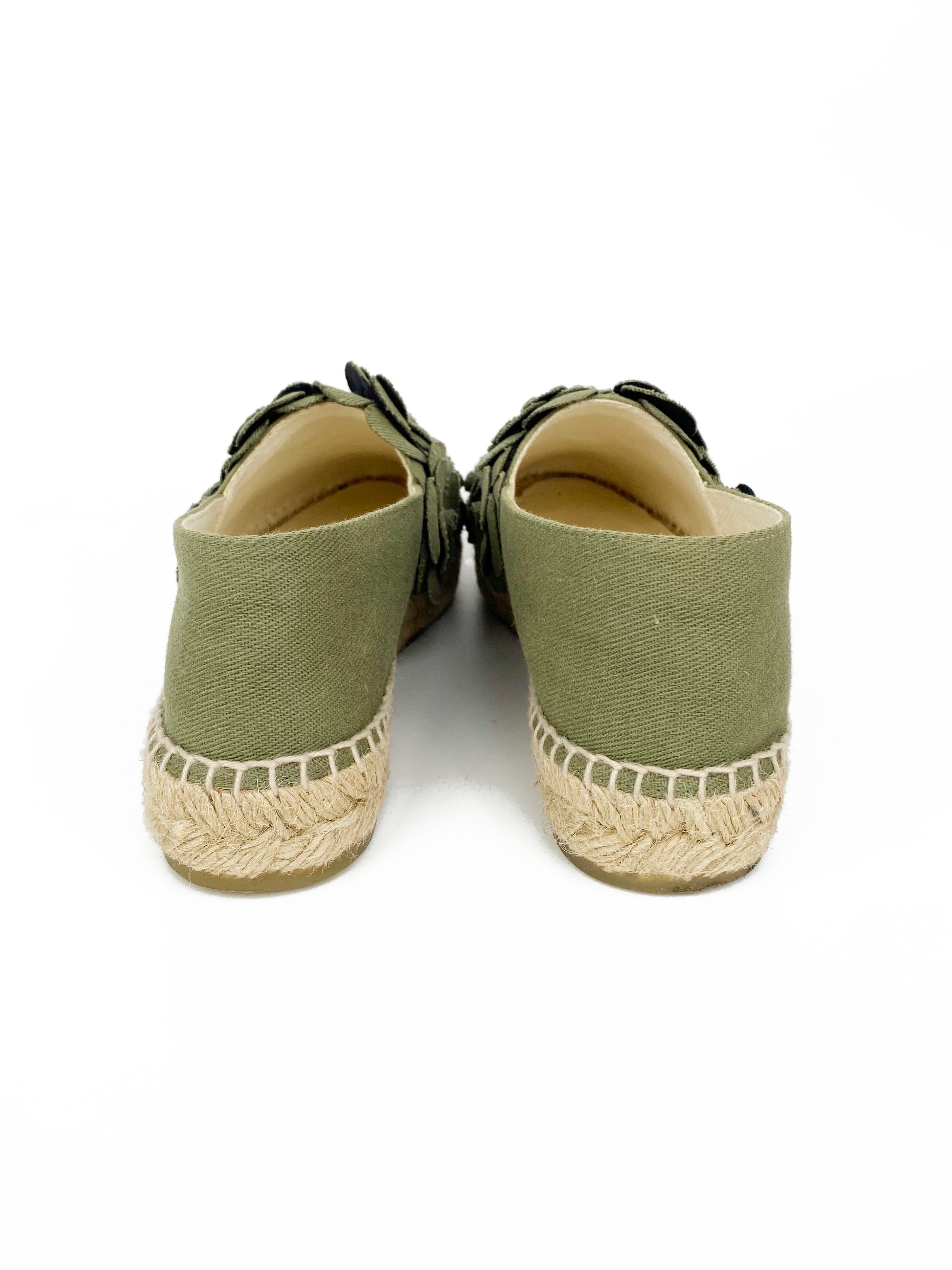 Chanel Khaki Camellia Espadrilles 38