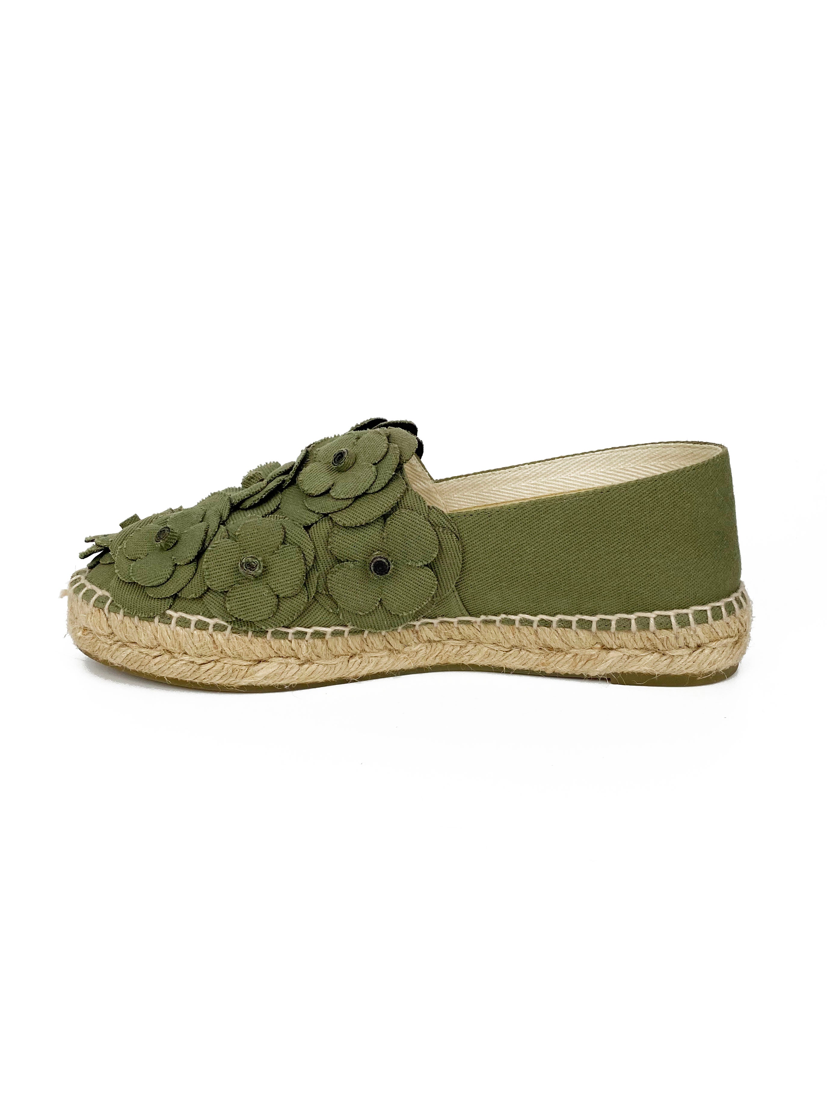 Chanel Khaki Camellia Espadrilles 38