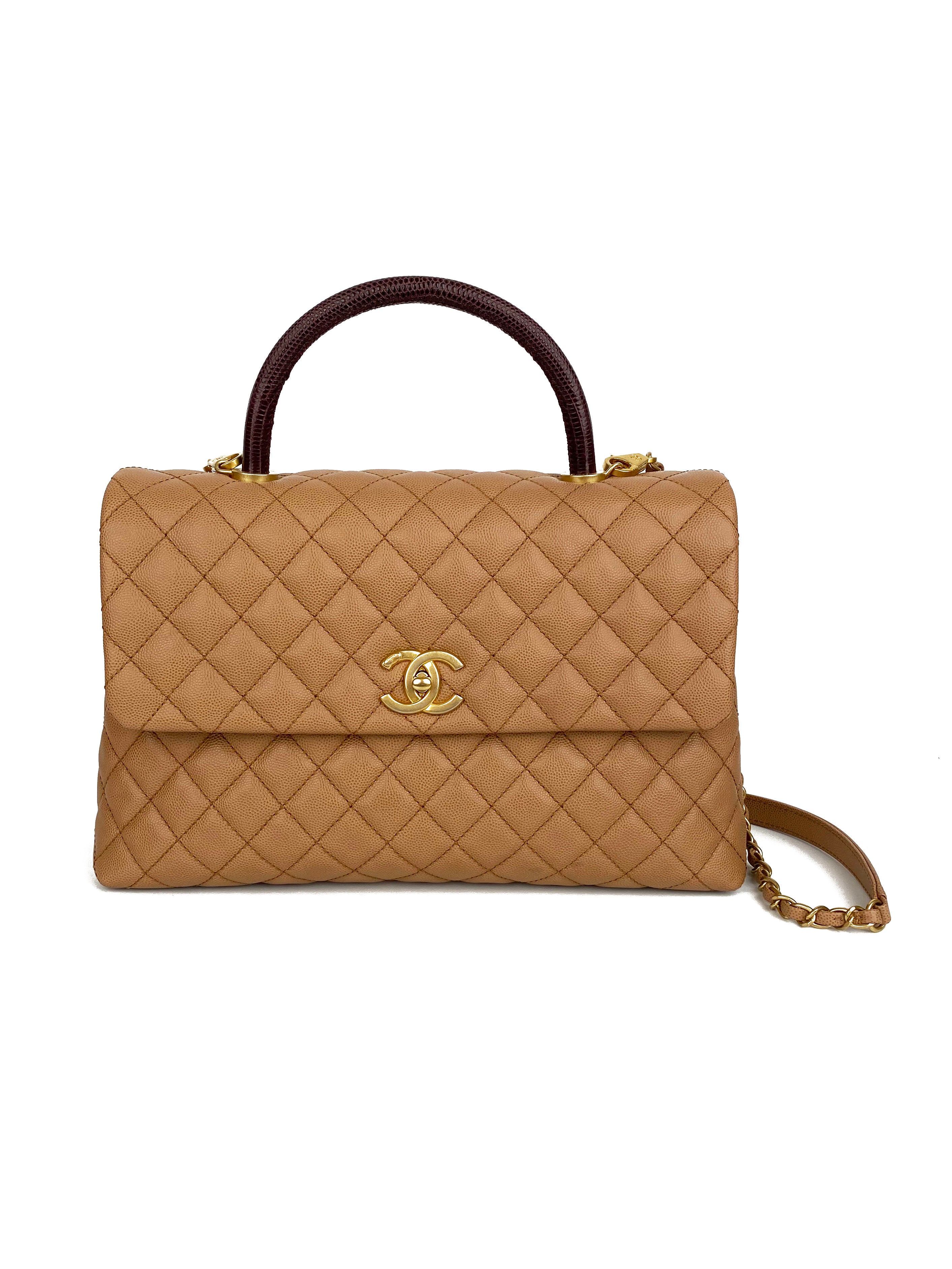 Chanel Large Beige Coco Lizard Handle Bag