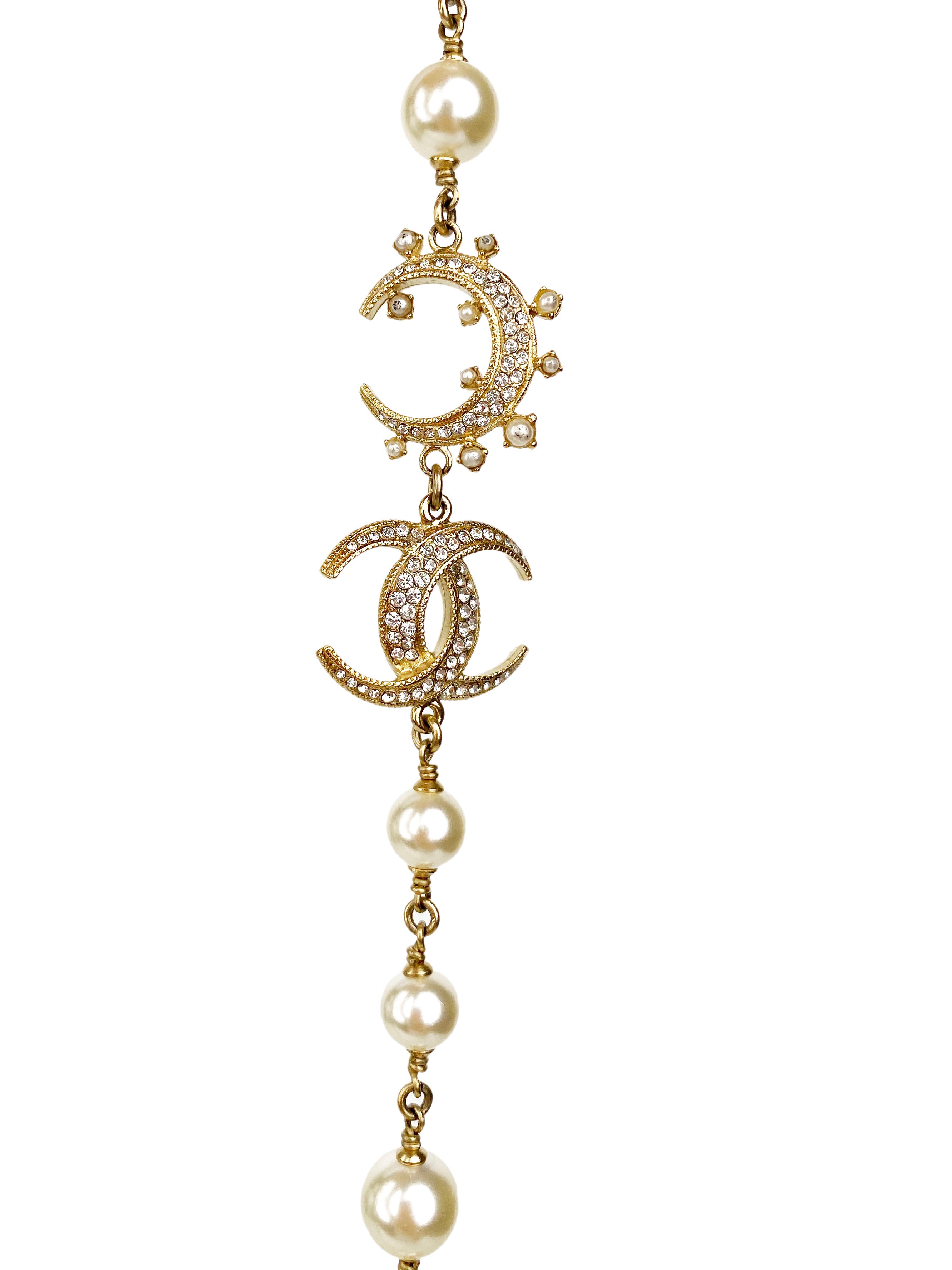 Chanel Long Pearl 
Crescent Moon Necklace